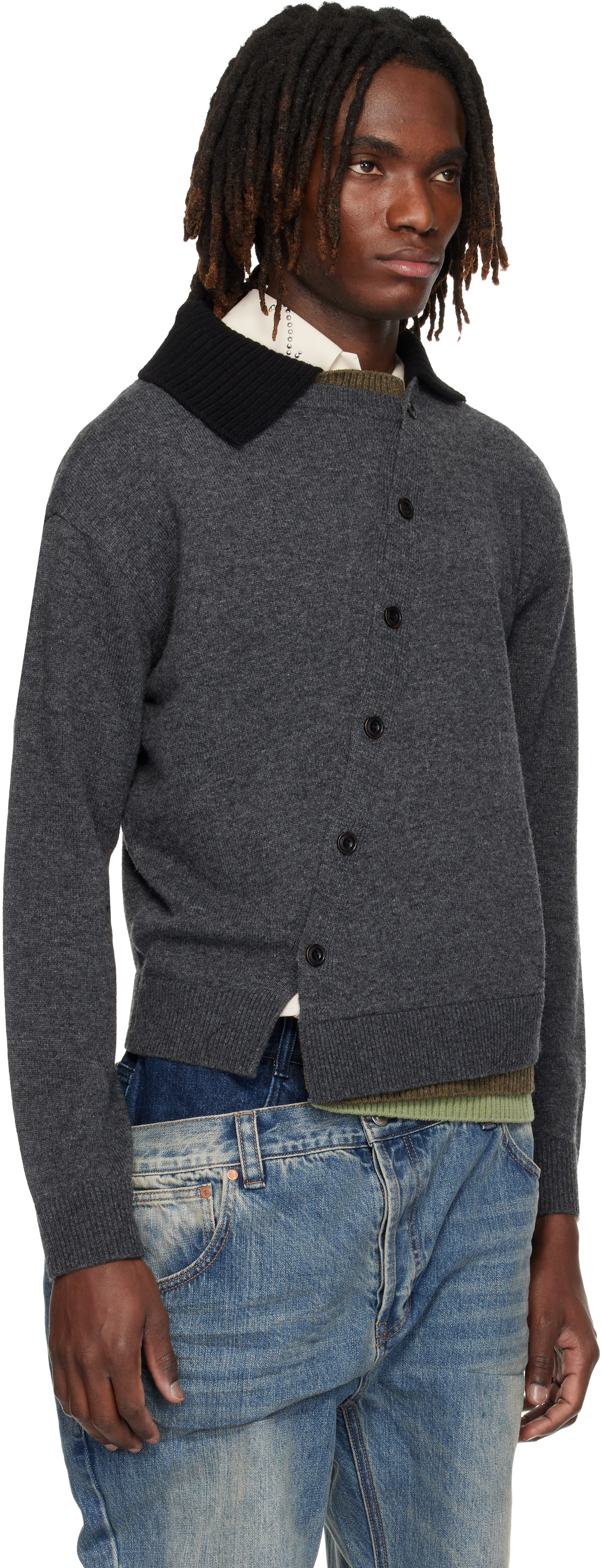 Andersson Bell: Gray Layered Collar Cardigan | SSENSE Canada