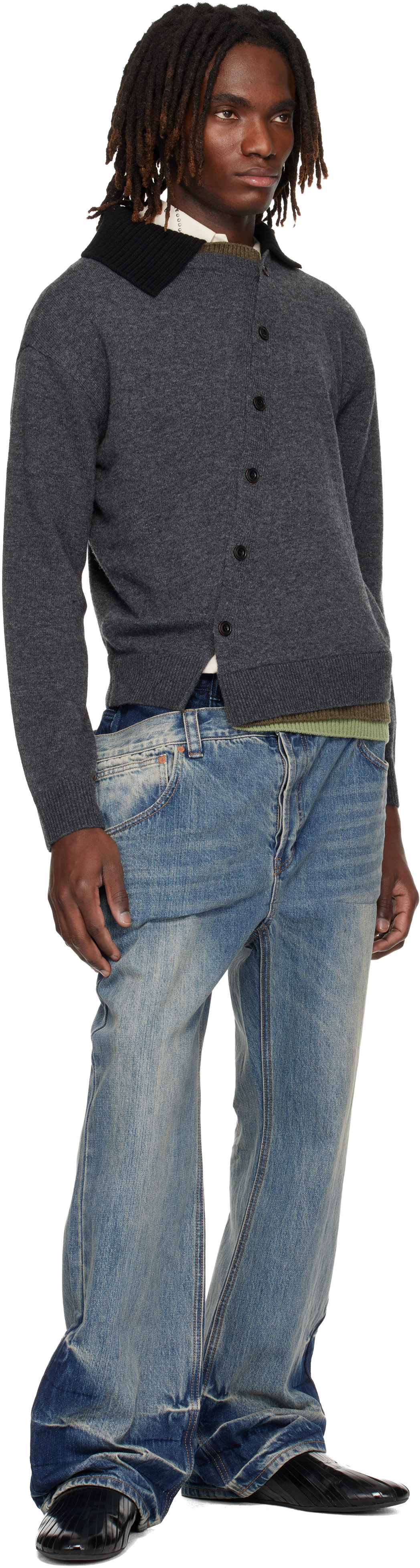 Andersson Bell: Gray Layered Collar Cardigan | SSENSE