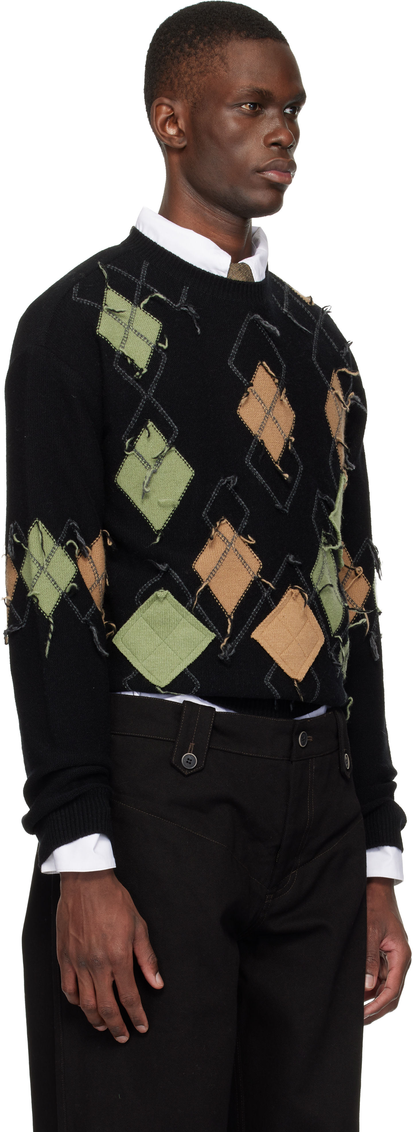 Andersson Bell - Pull Tom noir à motif argyle et à col ras du cou