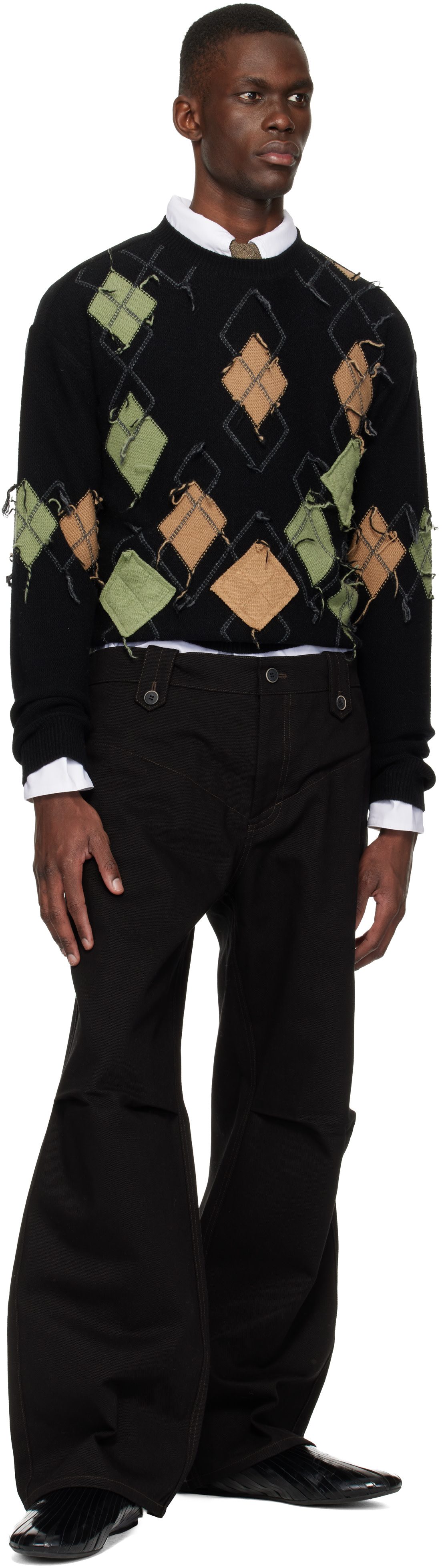 Andersson Bell - Pull Tom noir à motif argyle et à col ras du cou