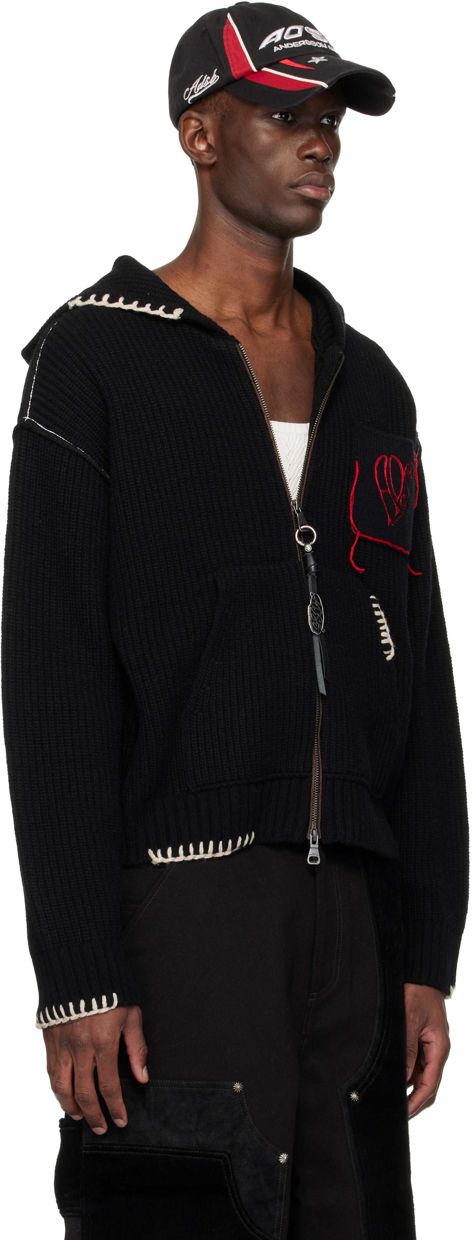 Andersson Bell: Black Heart Logo Zip-Up Hoodie | SSENSE