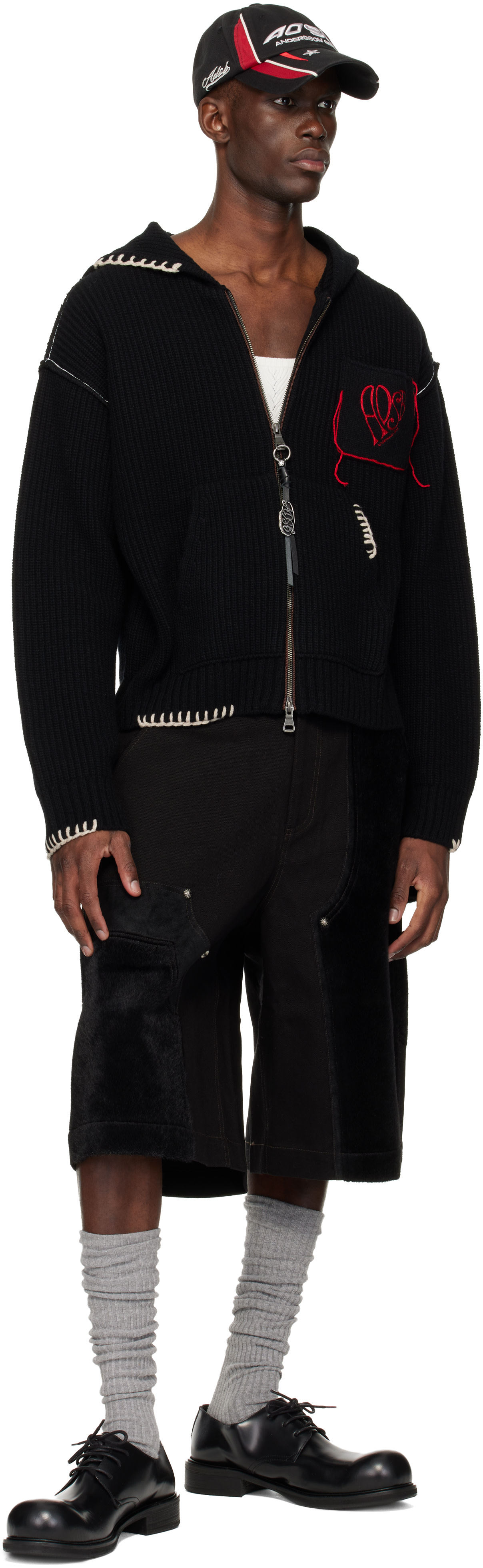 Andersson Bell: Black Heart Logo Zip-Up Hoodie | SSENSE