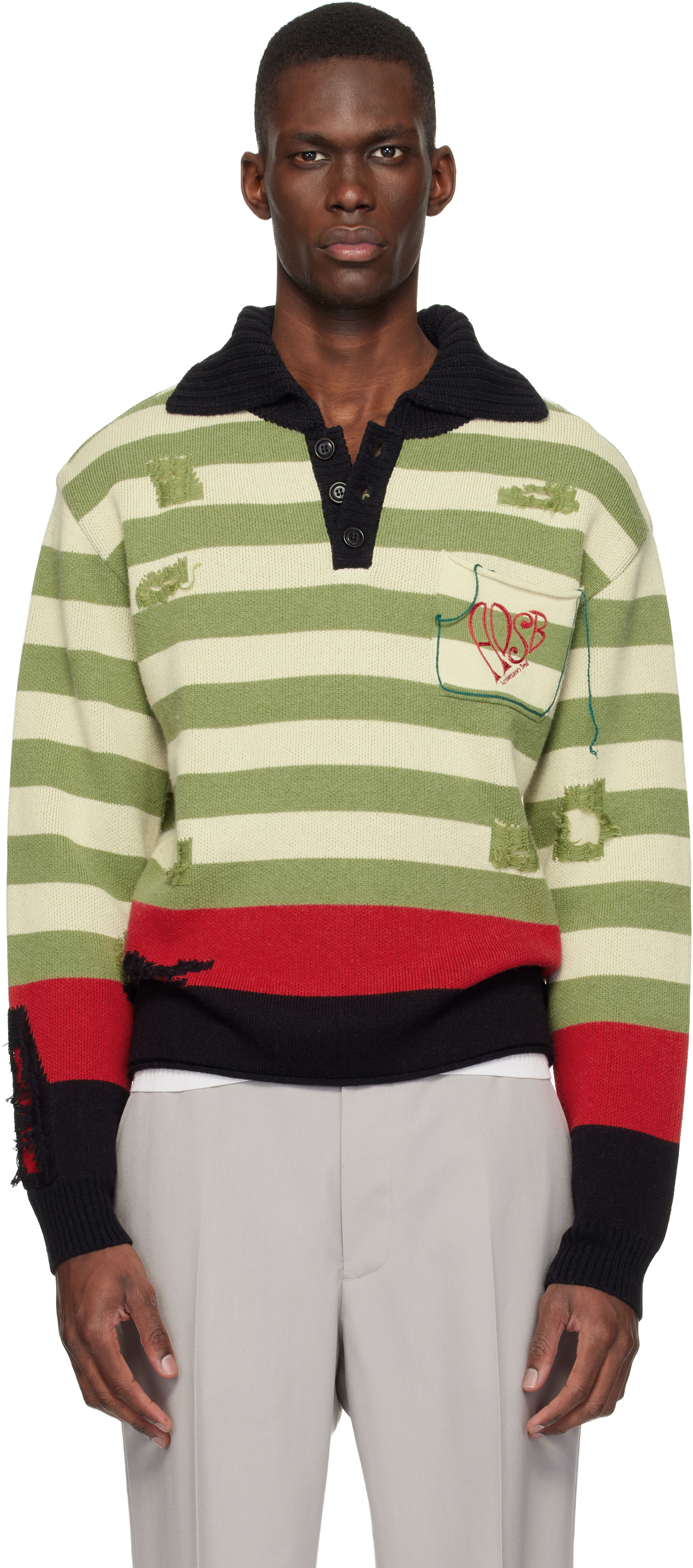 Andersson Bell - Polo à rayures multicolores et à effet usé