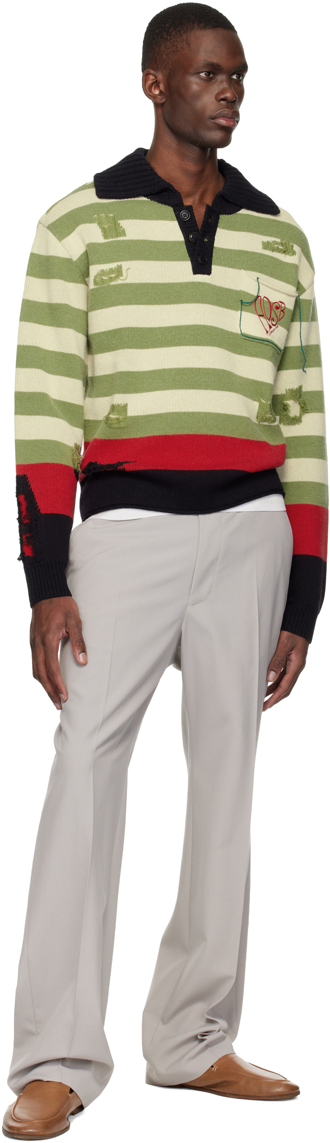 Andersson Bell - Polo à rayures multicolores et à effet usé