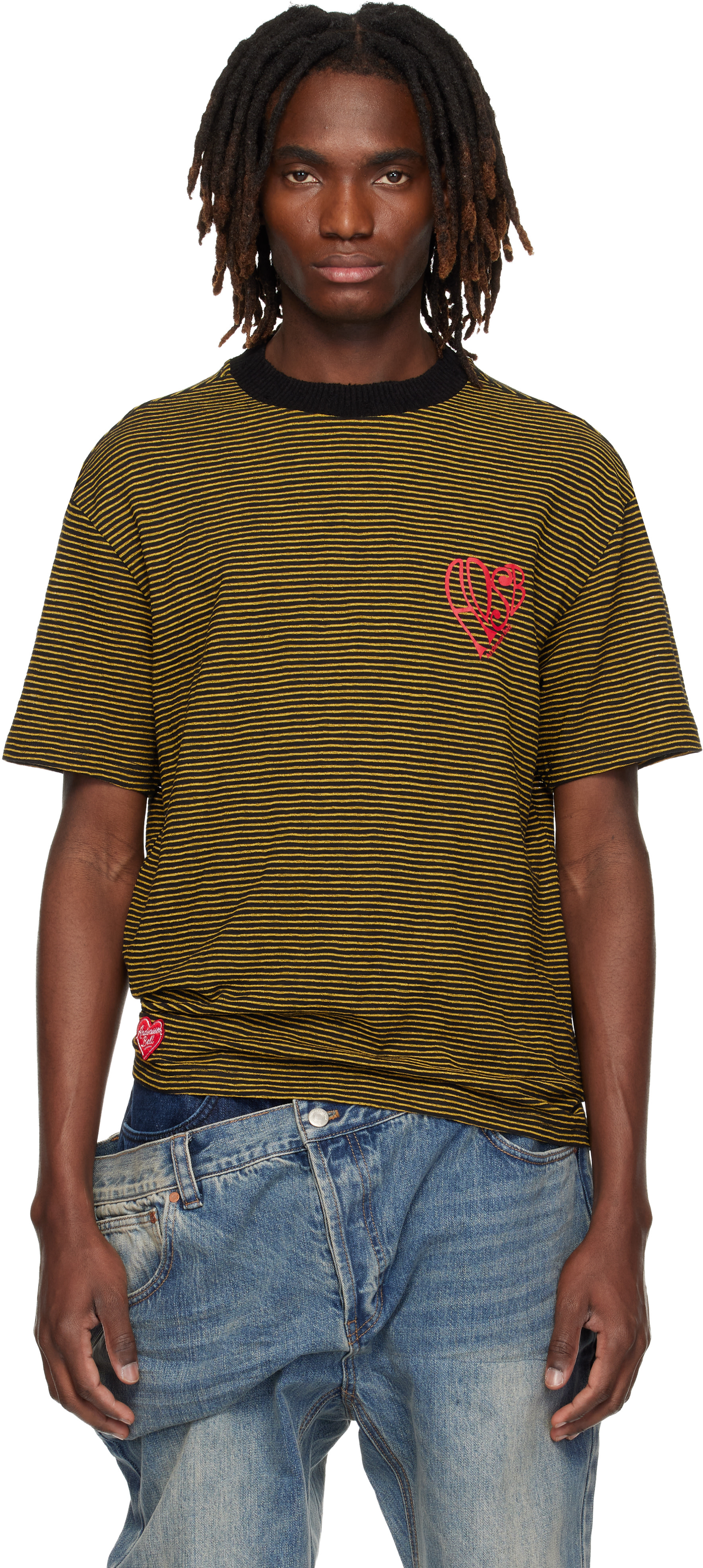 andersson bell  スウェット Andersson Bell: Black & Yellow Essential Heart Logo Stripe T-shirt