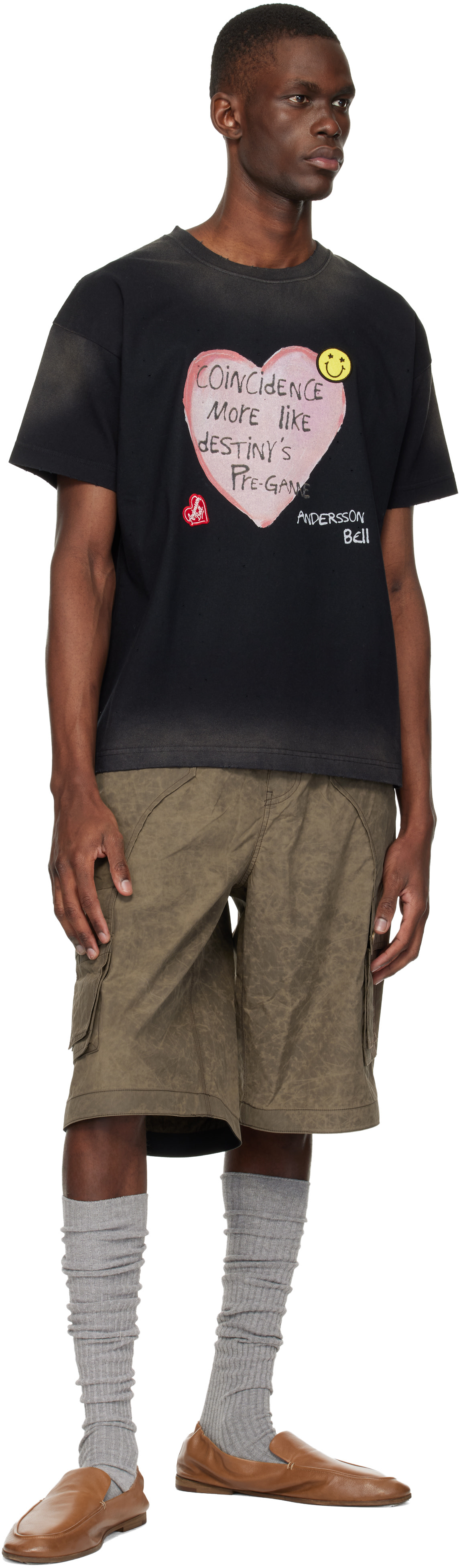 Andersson Bell: Black Essential Spray Wash Heart Message T-shirt