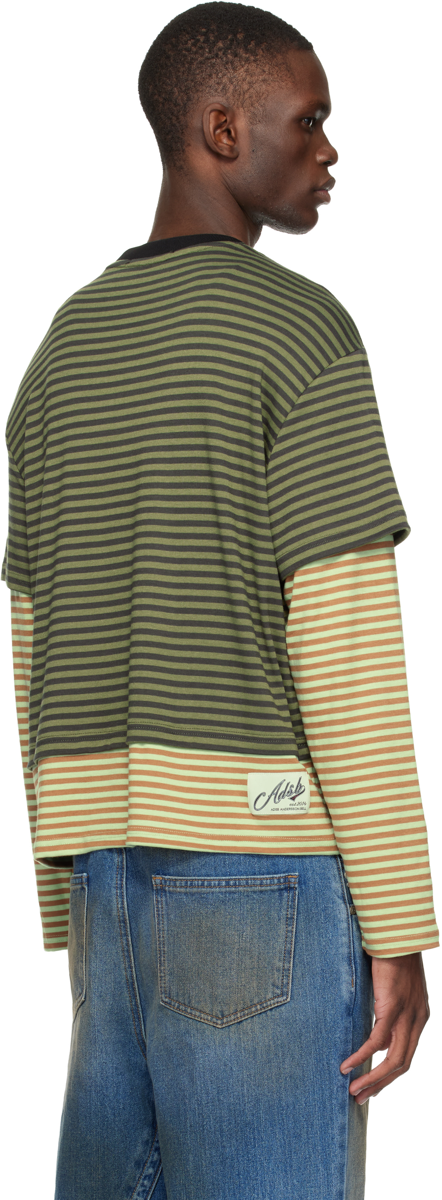 ADSB ANDERSSON BELL ストライプ レイヤード長袖 Tシャツ Andersson Bell: Khaki Essential Heart Message Stripe Layered LS T