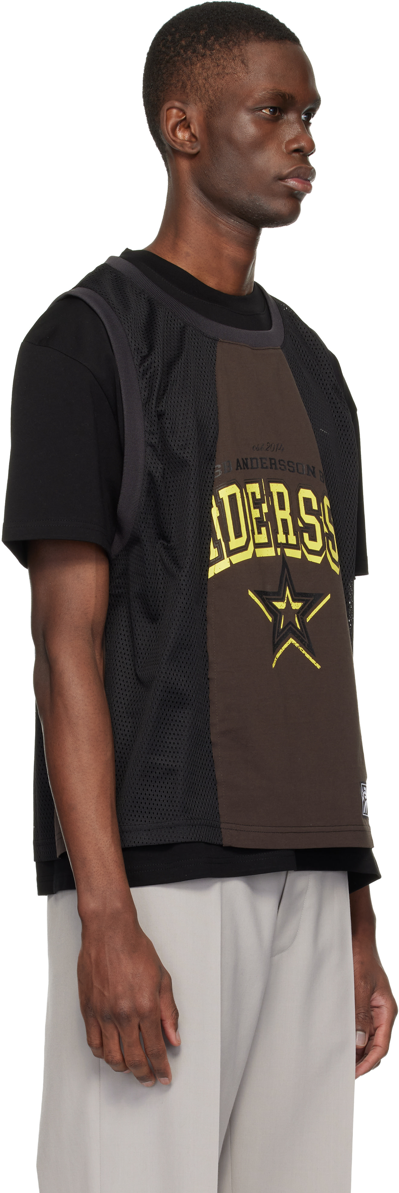 Andersson Bell: ブラック＆ブラウン Basketball Jersey Layered T