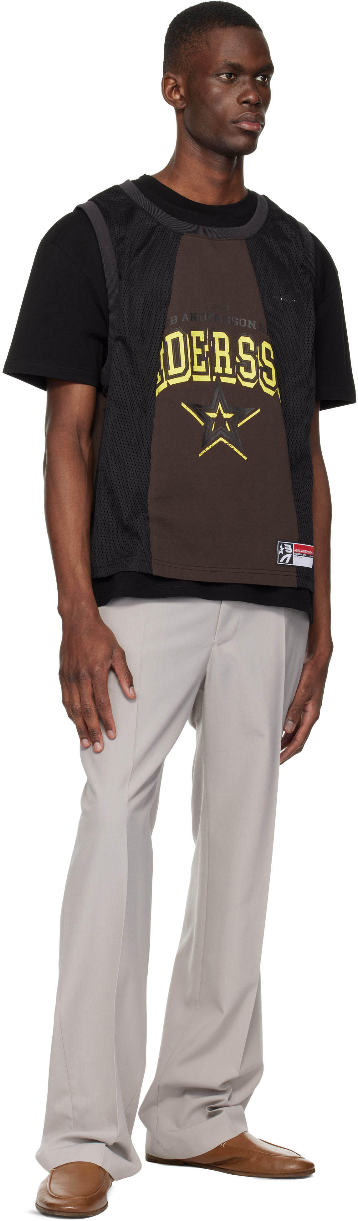 Andersson Bell: Black & Brown Basketball Jersey Layered T-shirt Andersson Bell: Black & Brown Basketball Jersey Layered T-shirt