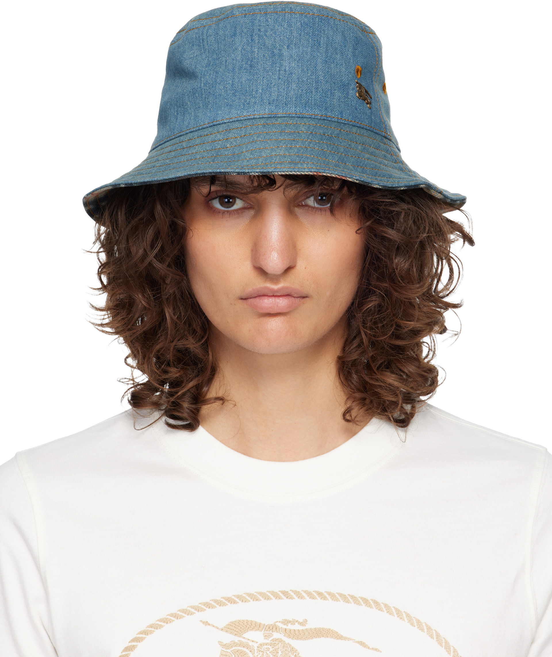 BURBERRY　バーバリー　 バケットハット　デニム　リバーシブル　BLUE Burberry: Blue Denim Bucket Hat | SSENSE
