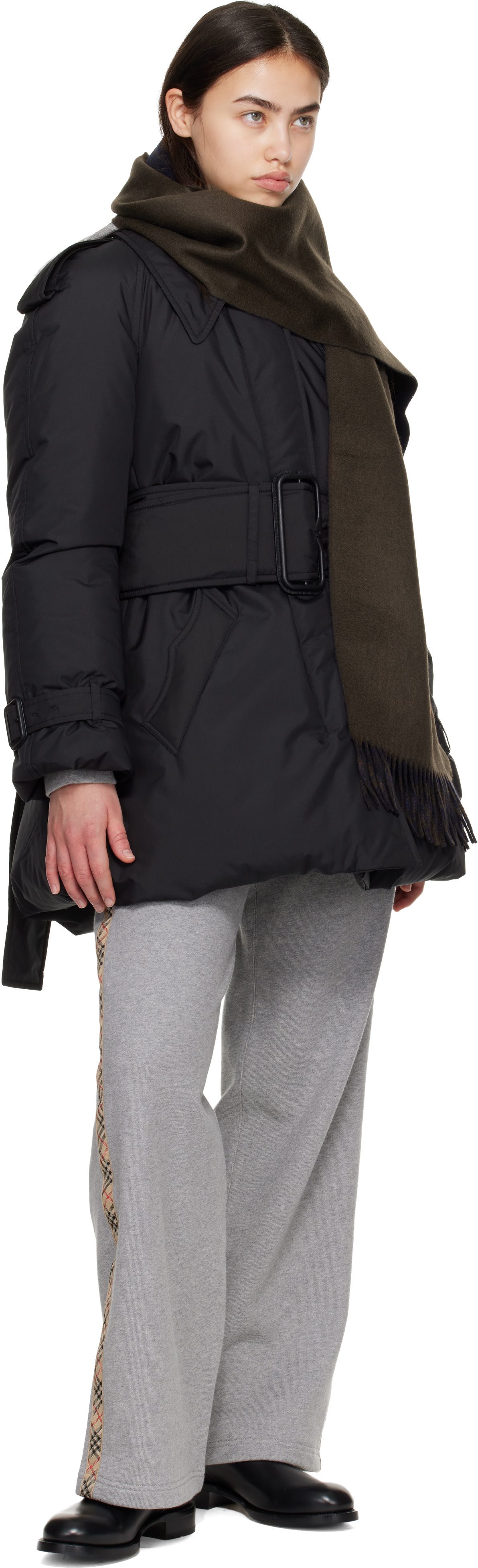 Burberry - Écharpe réversible brune en cachemire