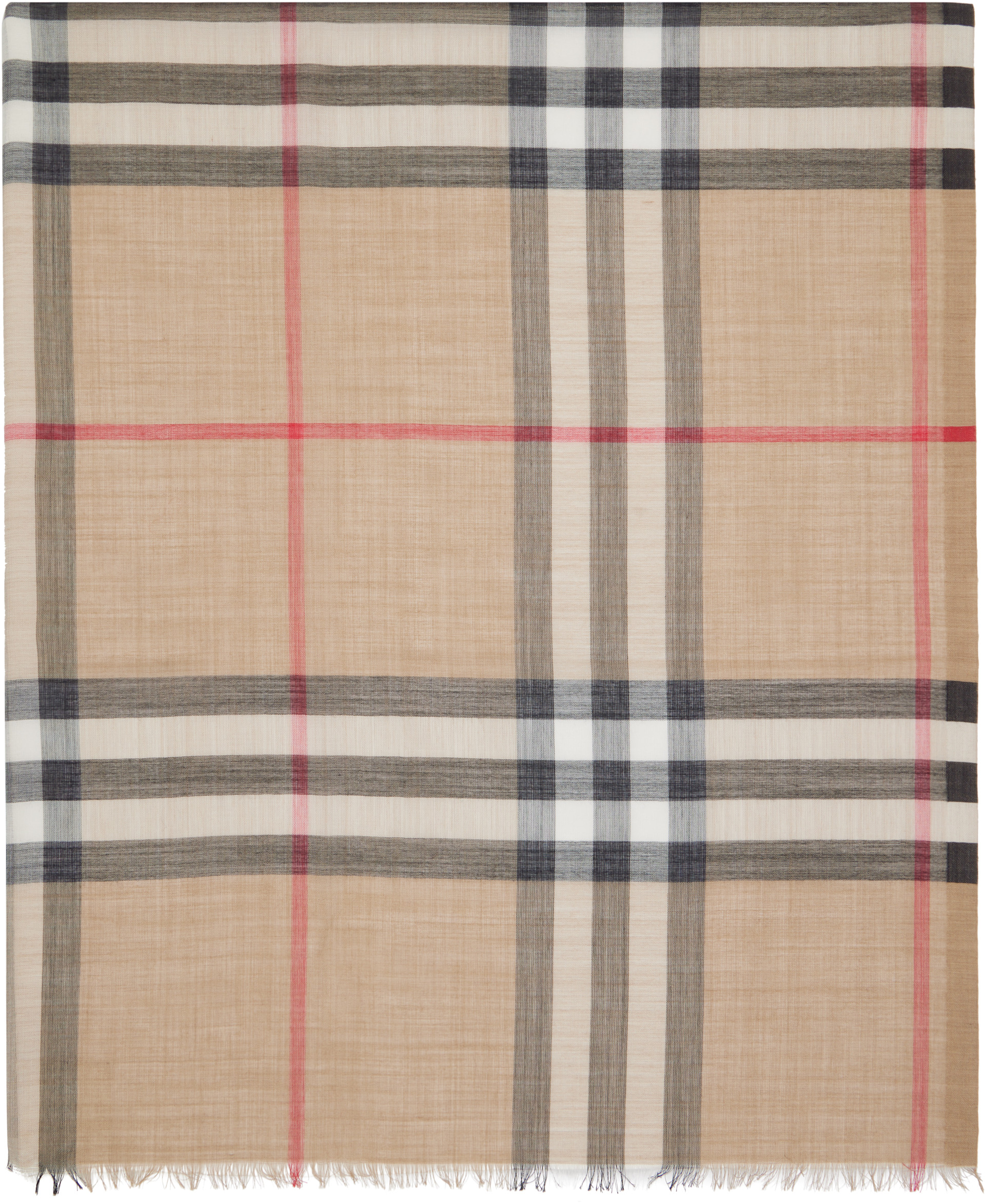 Burberry: ベージュ Wide Check ウール シルク マフラー | SSENSE 日本