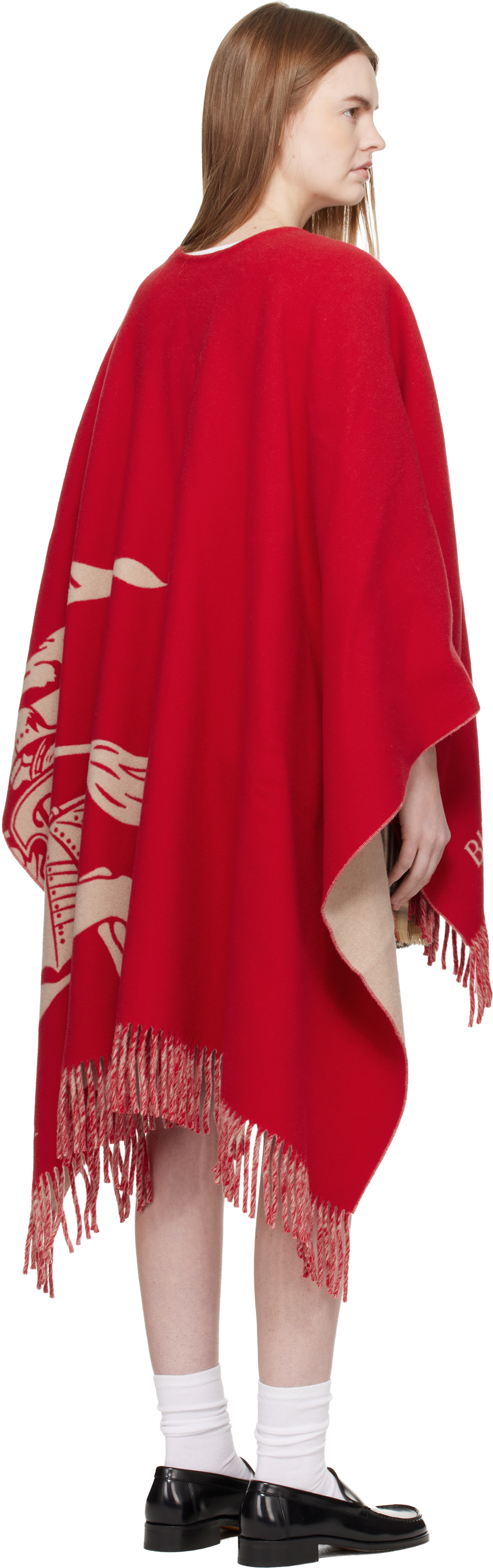 Burberry: Red EKD Wool Cashmere Cape | SSENSE