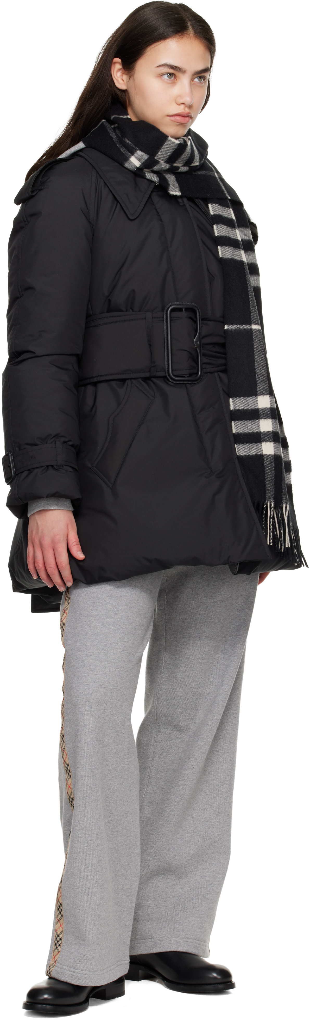 【BURBERRY LONDON】 メガチェック ノースリブニット／黒・白✨美品 Burberry: Black & White Check Cashmere Scarf | SSENSE