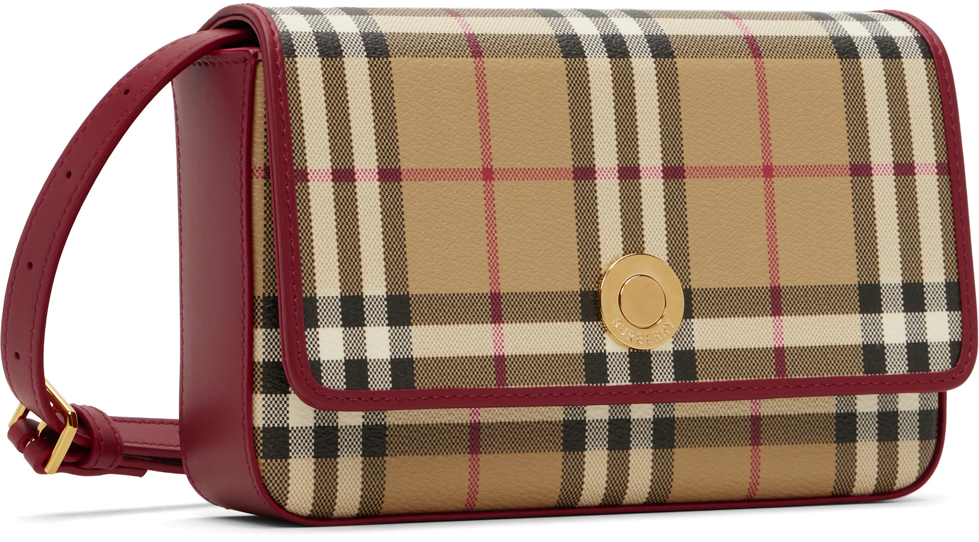 Burberry: Beige & Red Hampshire Bag | SSENSE