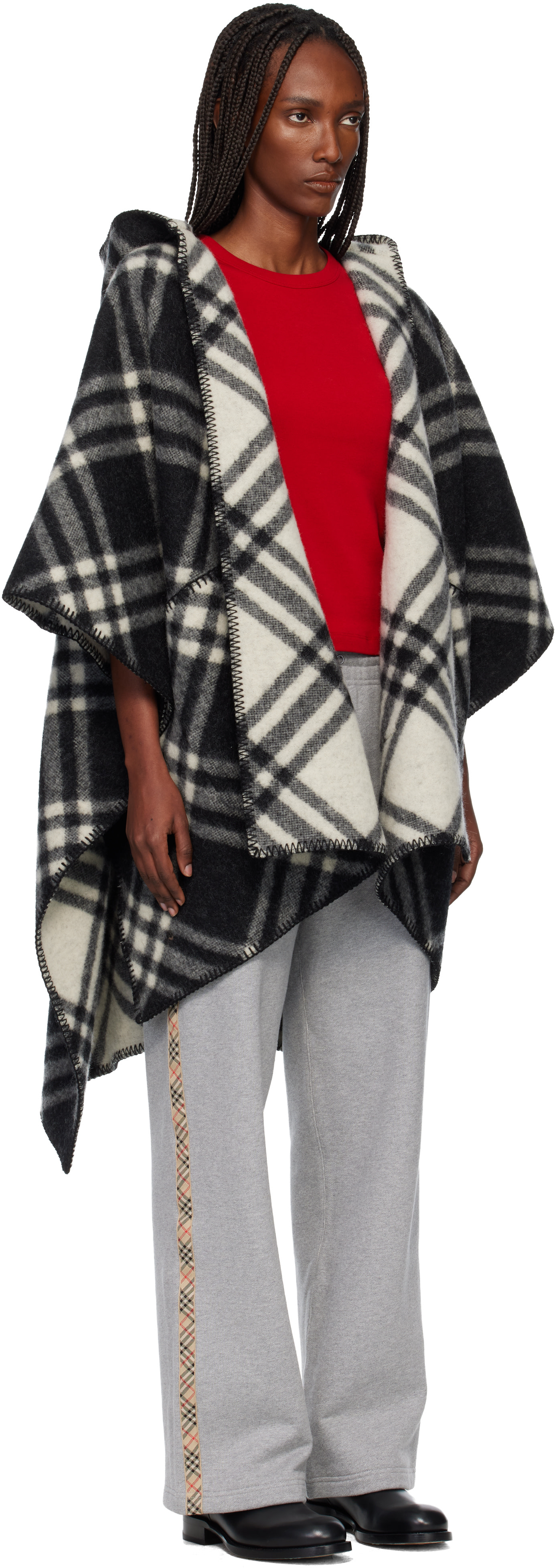 Burberry: Black Check Wool Reversible Cape | SSENSE