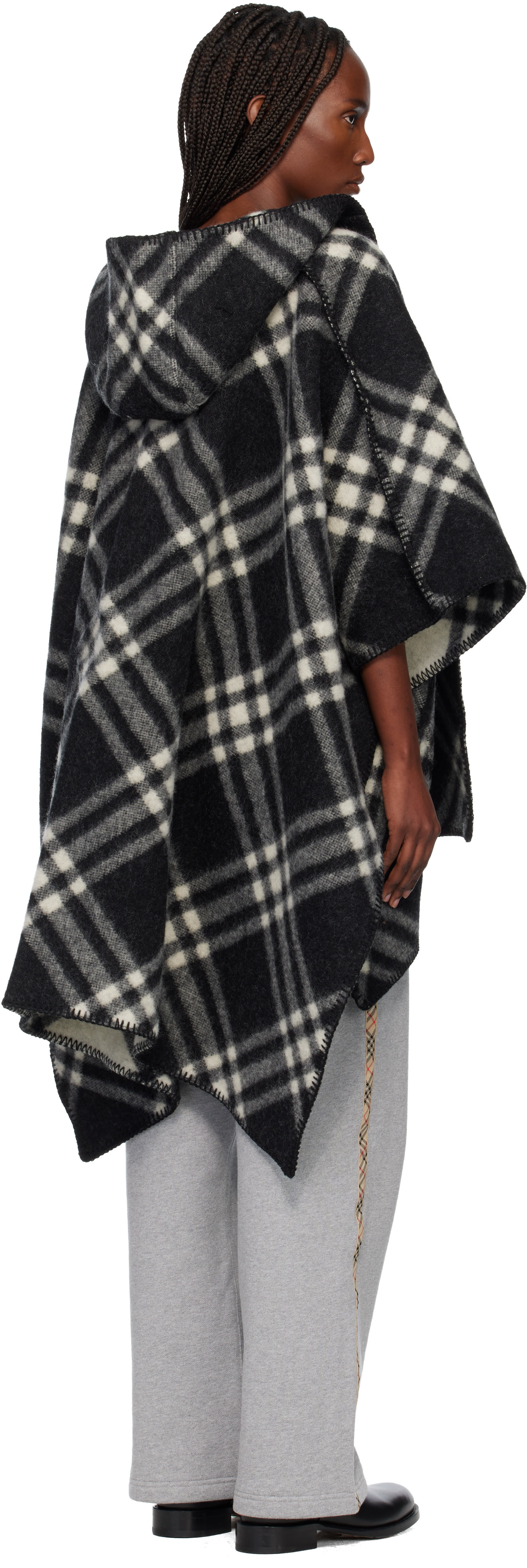Burberry: Black Check Wool Reversible Cape | SSENSE