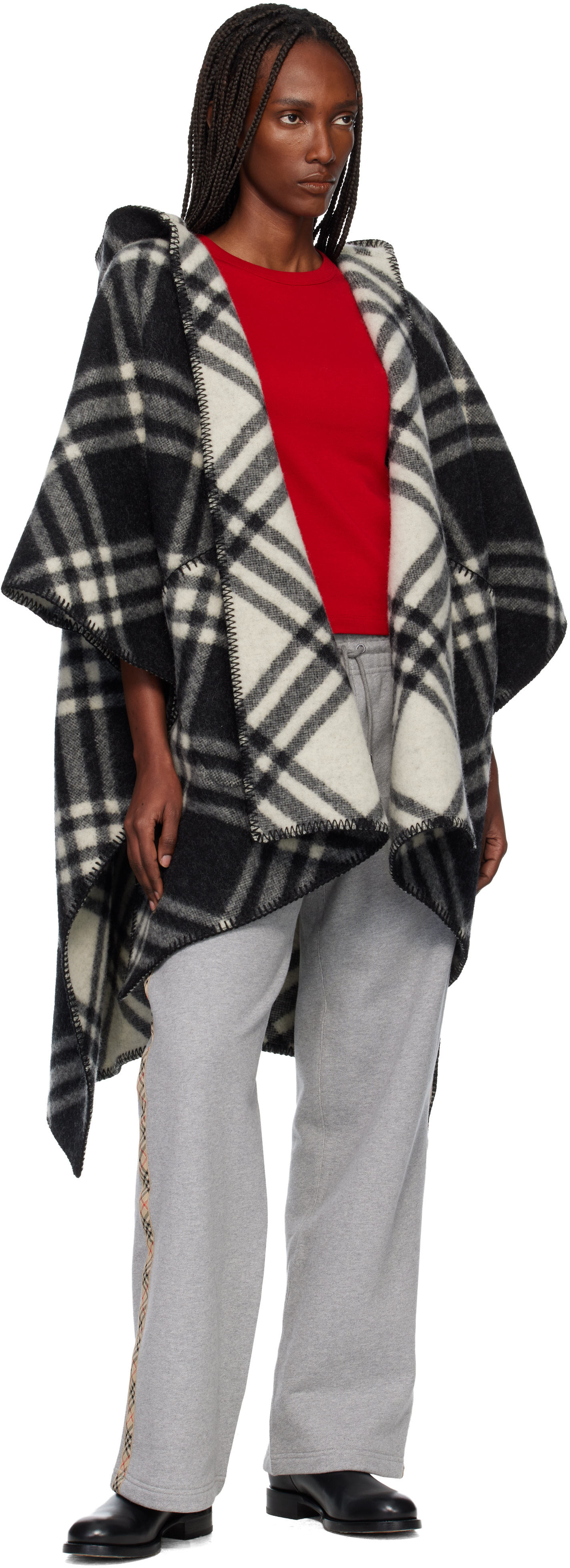 Burberry: Black Check Wool Reversible Cape | SSENSE