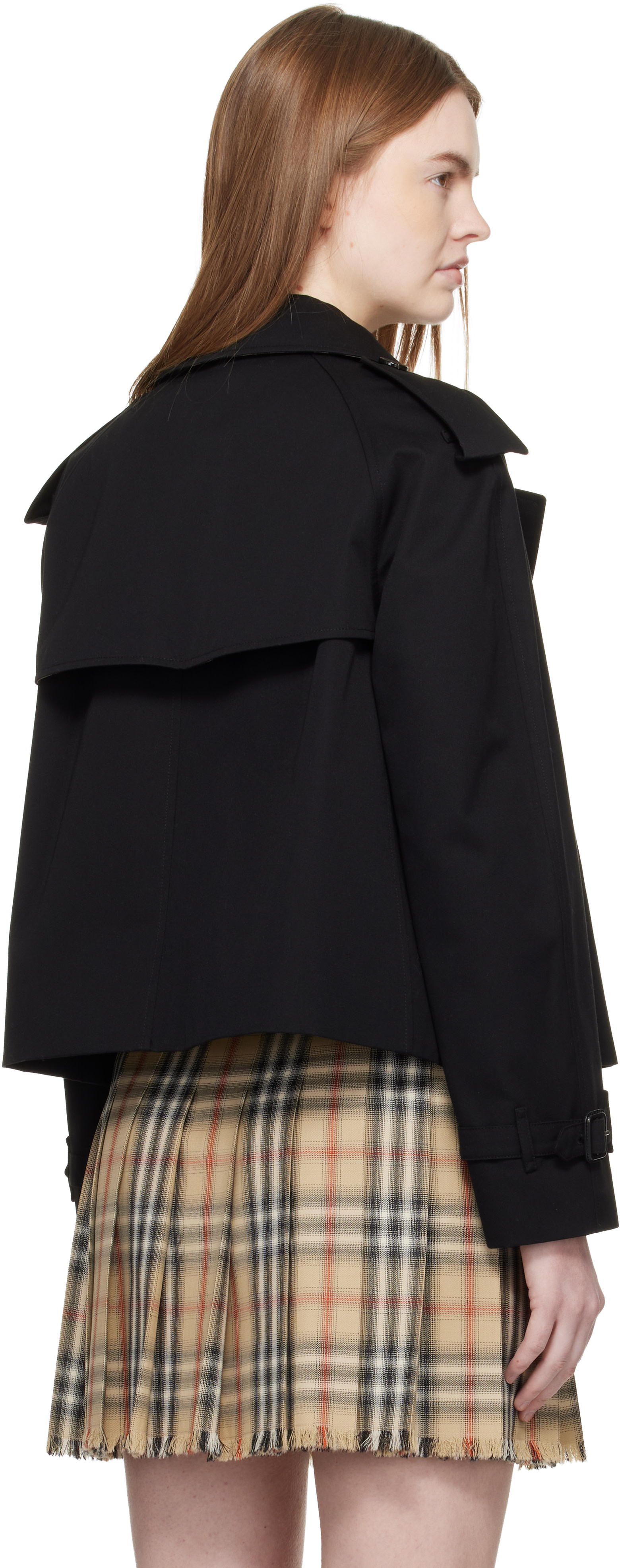 Burberry: Black Cropped Gabardine Trench Jacket | SSENSE