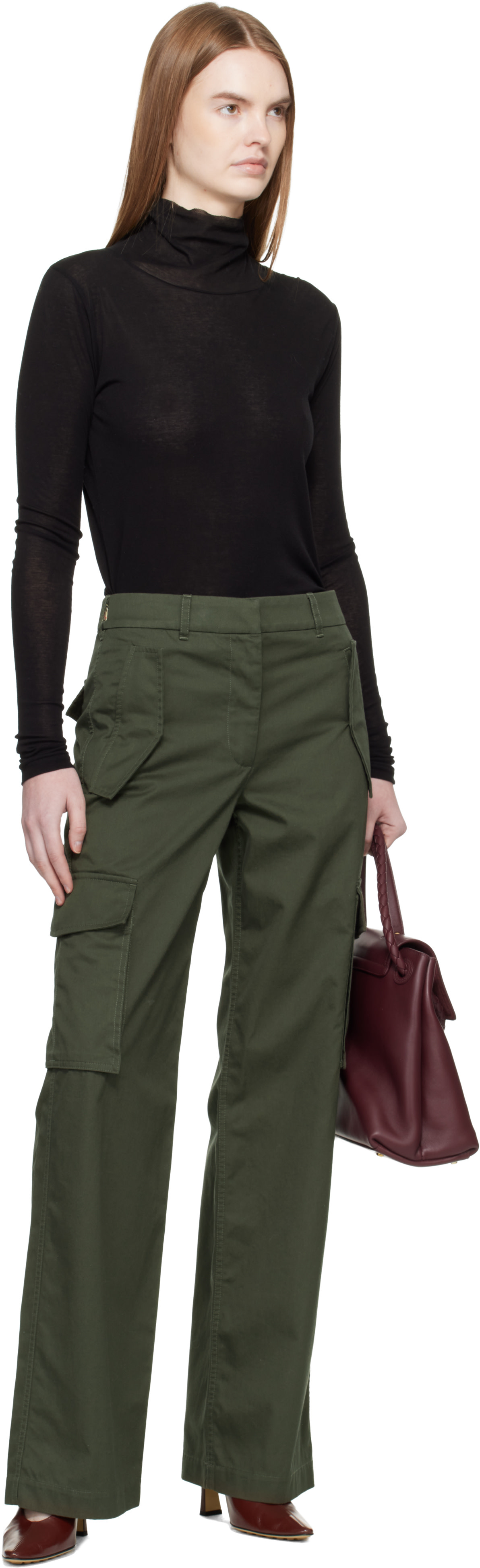 Burberry: Khaki Check Trim Gabardine Cargo Pants | SSENSE