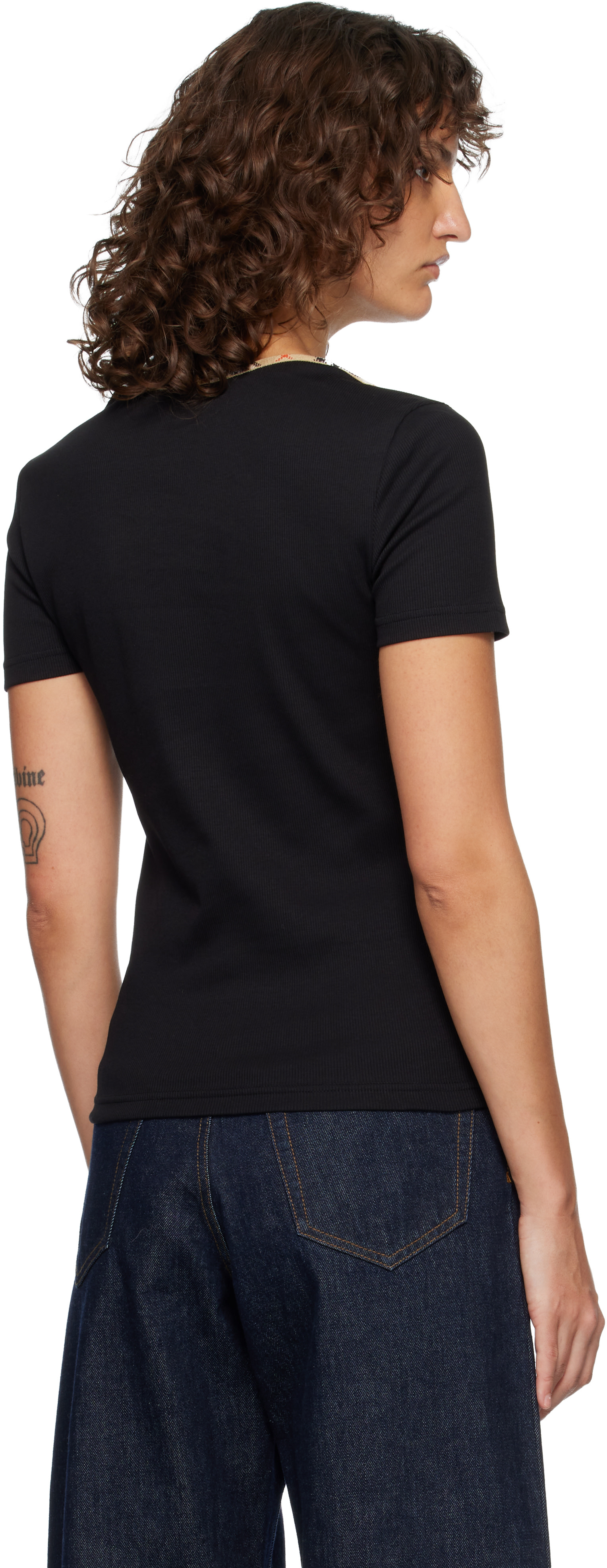 Burberry: Black Check Trim Stretch Cotton T-shirt | SSENSE