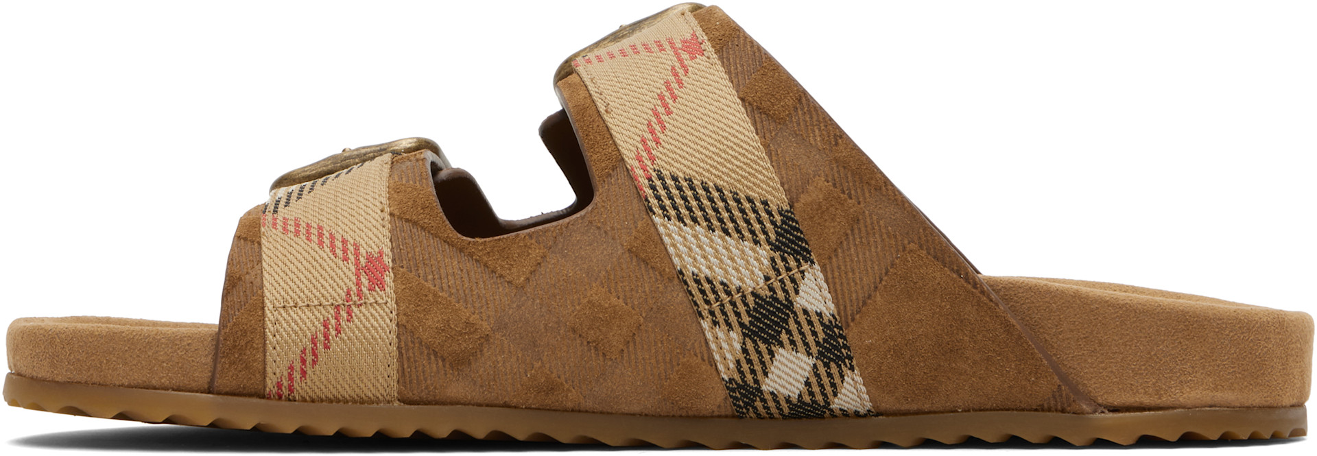Burberry Brown Leather Sandals with Signature Plaid Accent Burberry Pavillon Signature Check Sandals | Neiman Marcus main image 3