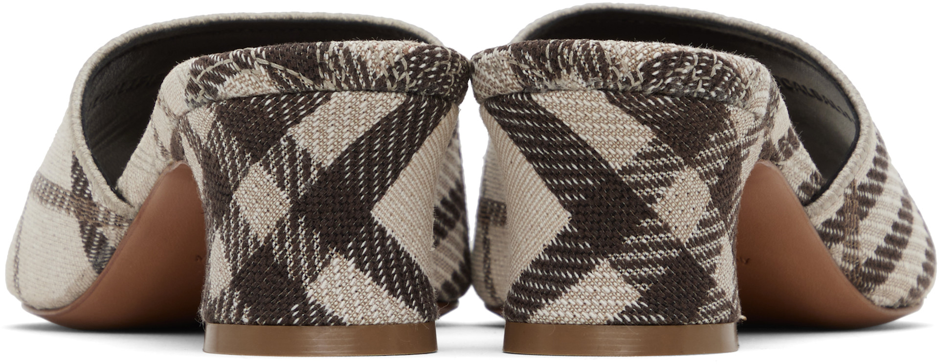Burberry: Brown & White Check Sloane Mule Heeled Sandals | SSENSE
