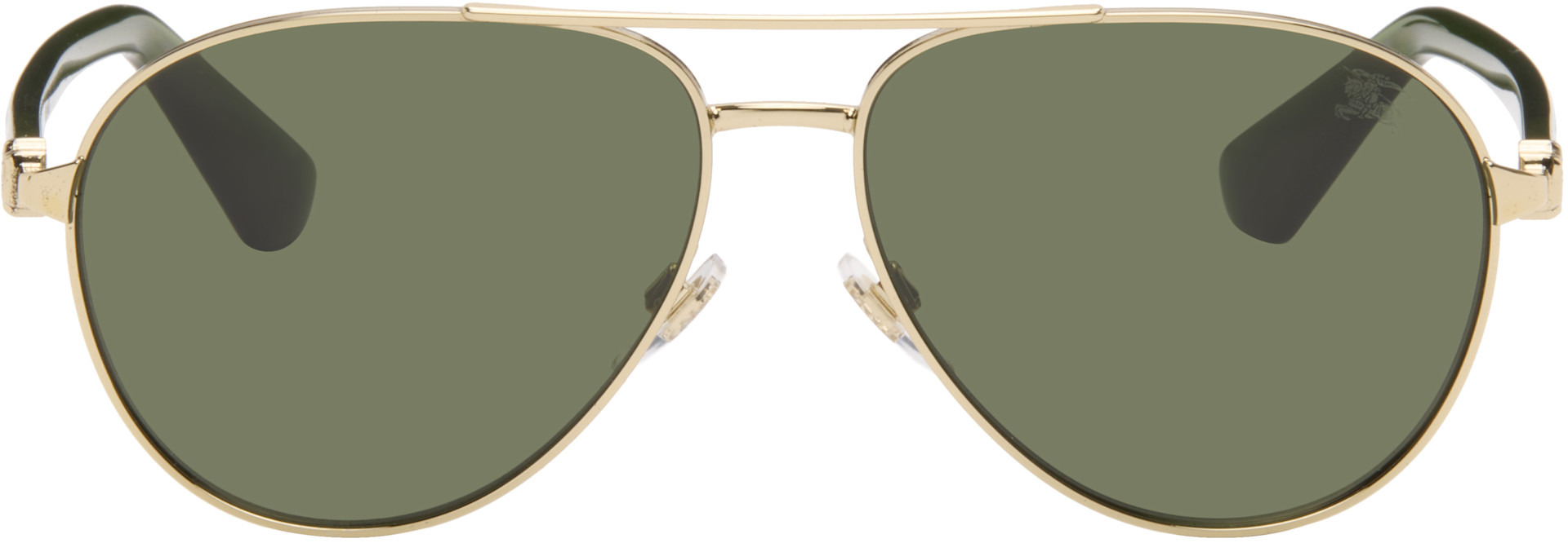 Burberry: Gold Metal Shield Aviator Sunglasses​ | SSENSE