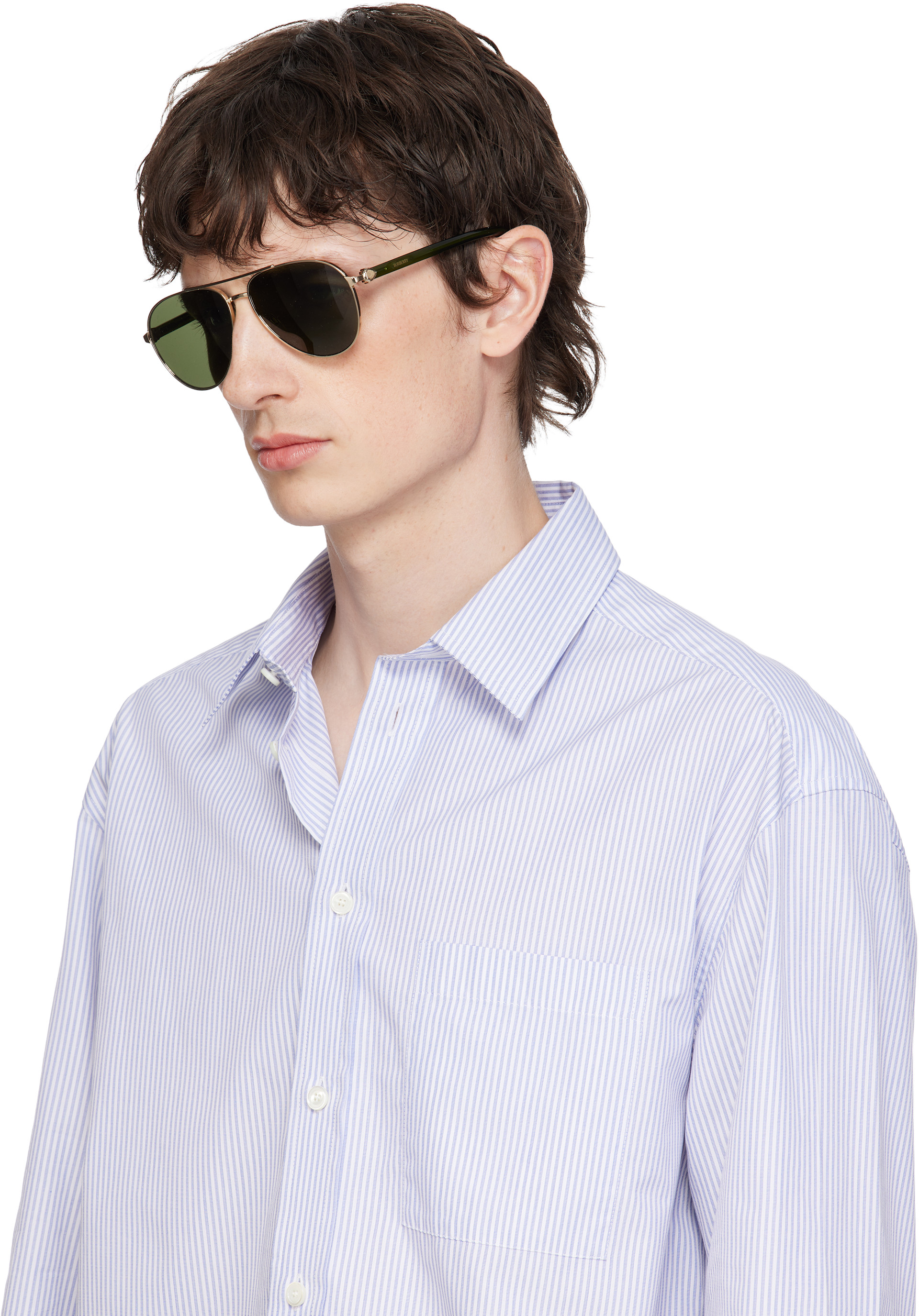 Burberry: Gold Metal Shield Aviator Sunglasses​ | SSENSE display picture 2