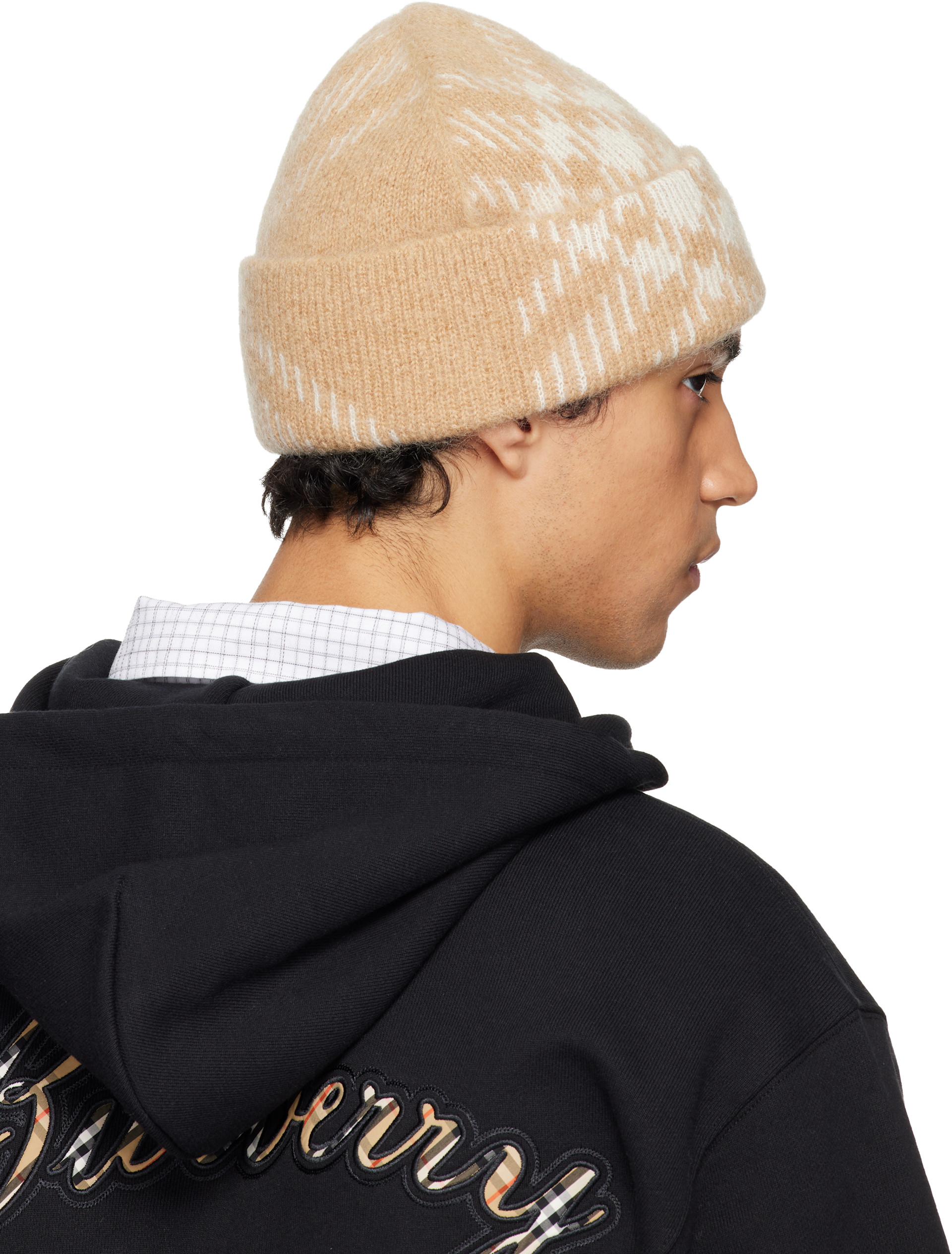 Burberry: ベージュ チェック モヘア ウールブレンド ビーニー