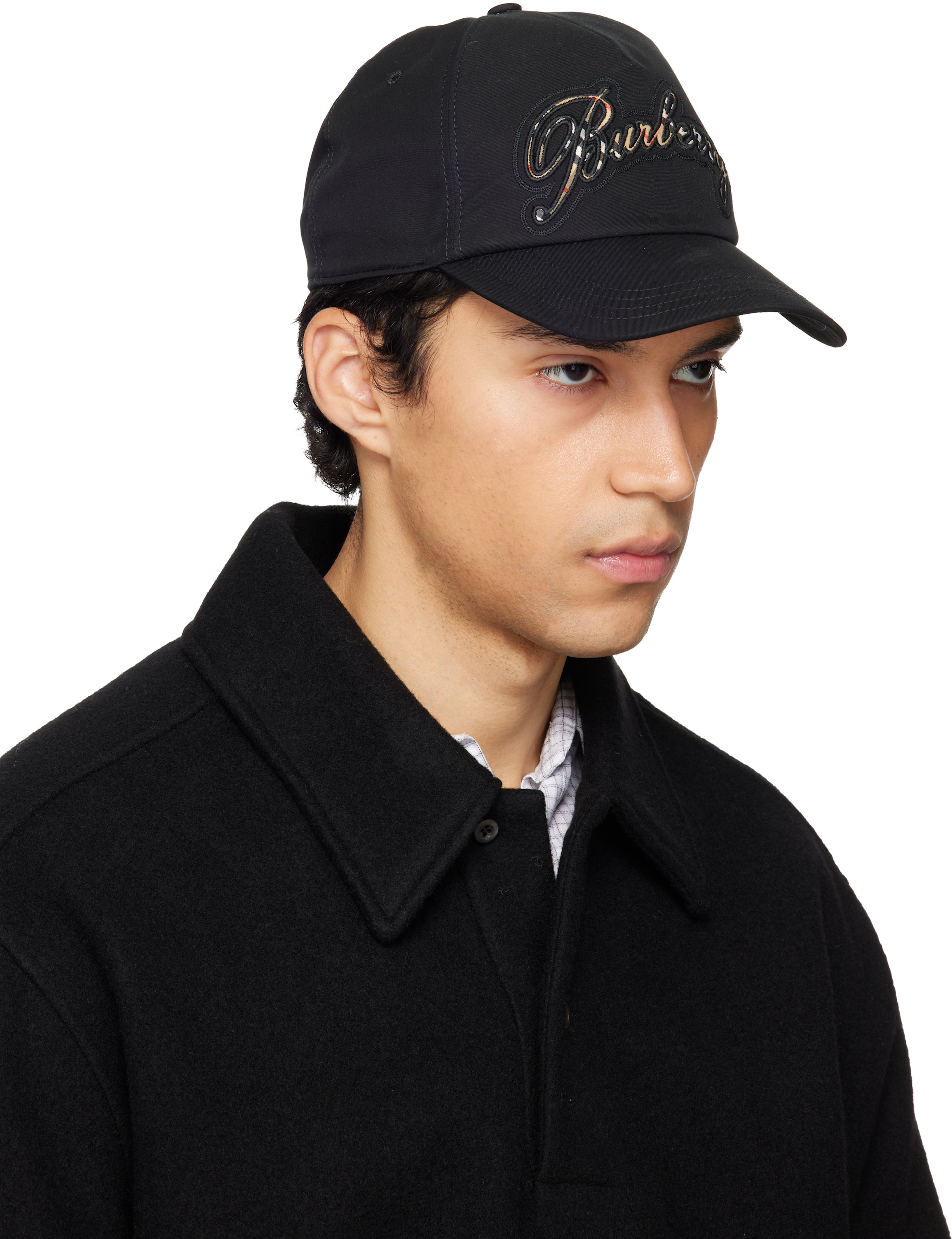Burberry: ブラック Check Cursive Logo Gabardine ベースボール
