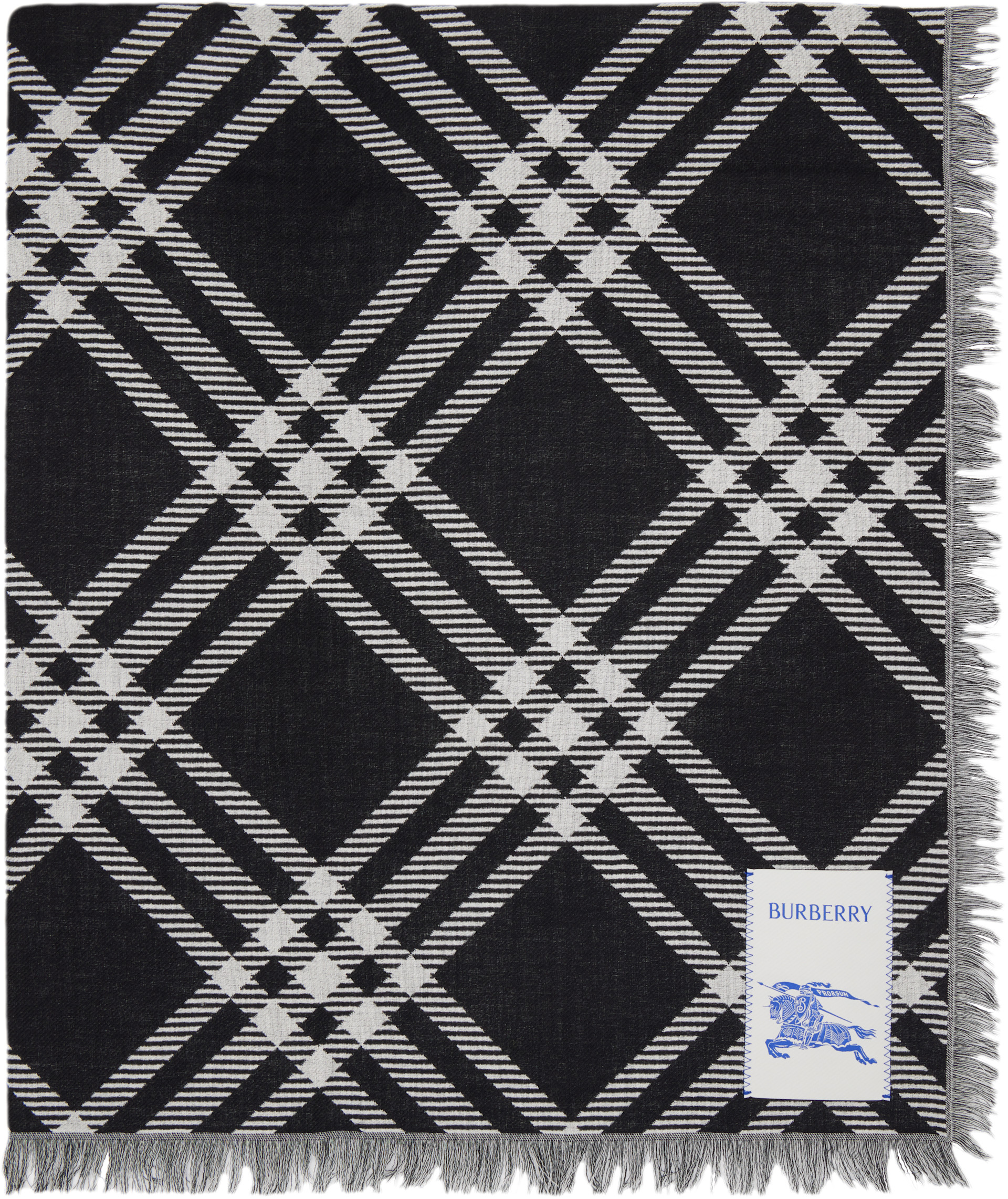 Burberry: Black & White Wide Check Wool Silk Scarf | SSENSE