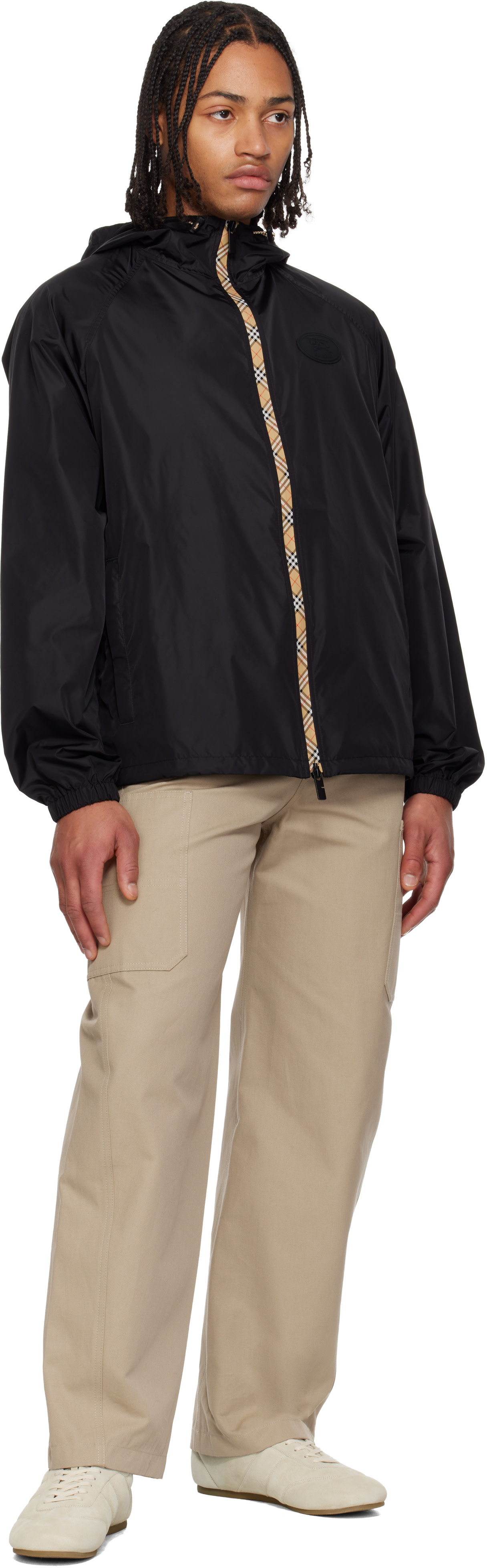 Burberry: Black Checker-Tape Nylon Hooded Jacket | SSENSE
