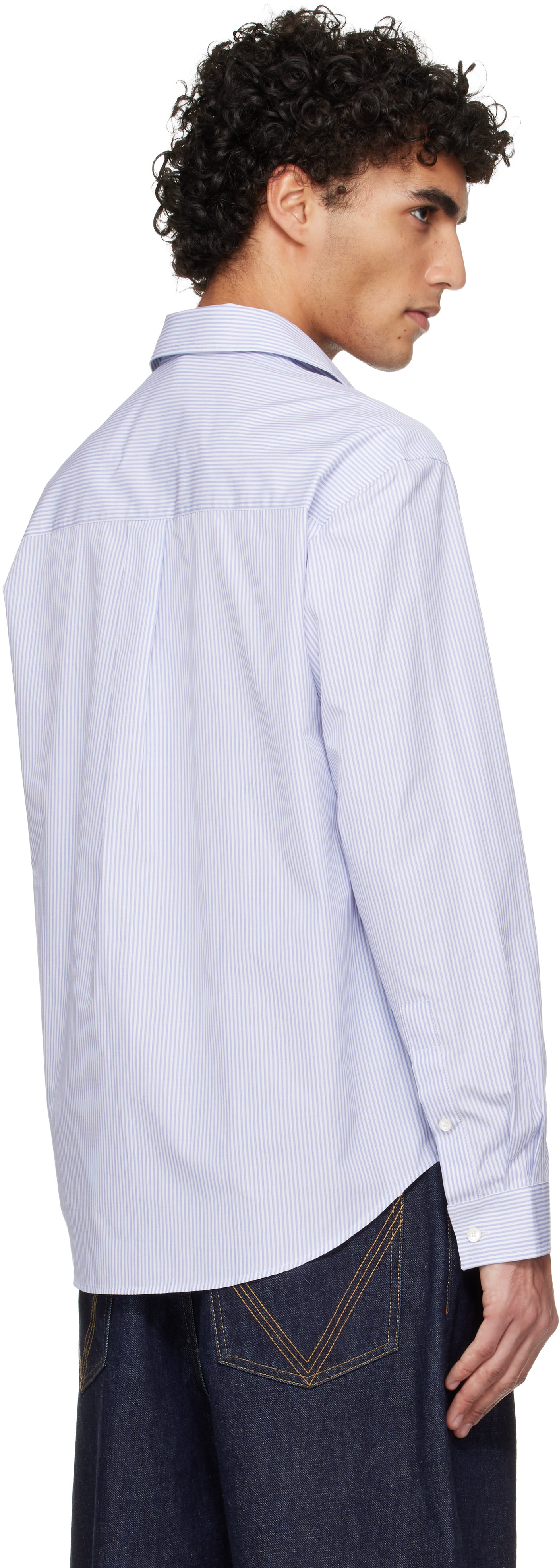 Burberry: White & Blue Riordan Script Shirt | SSENSE Burberry: White & Blue Riordan Script Shirt | SSENSE