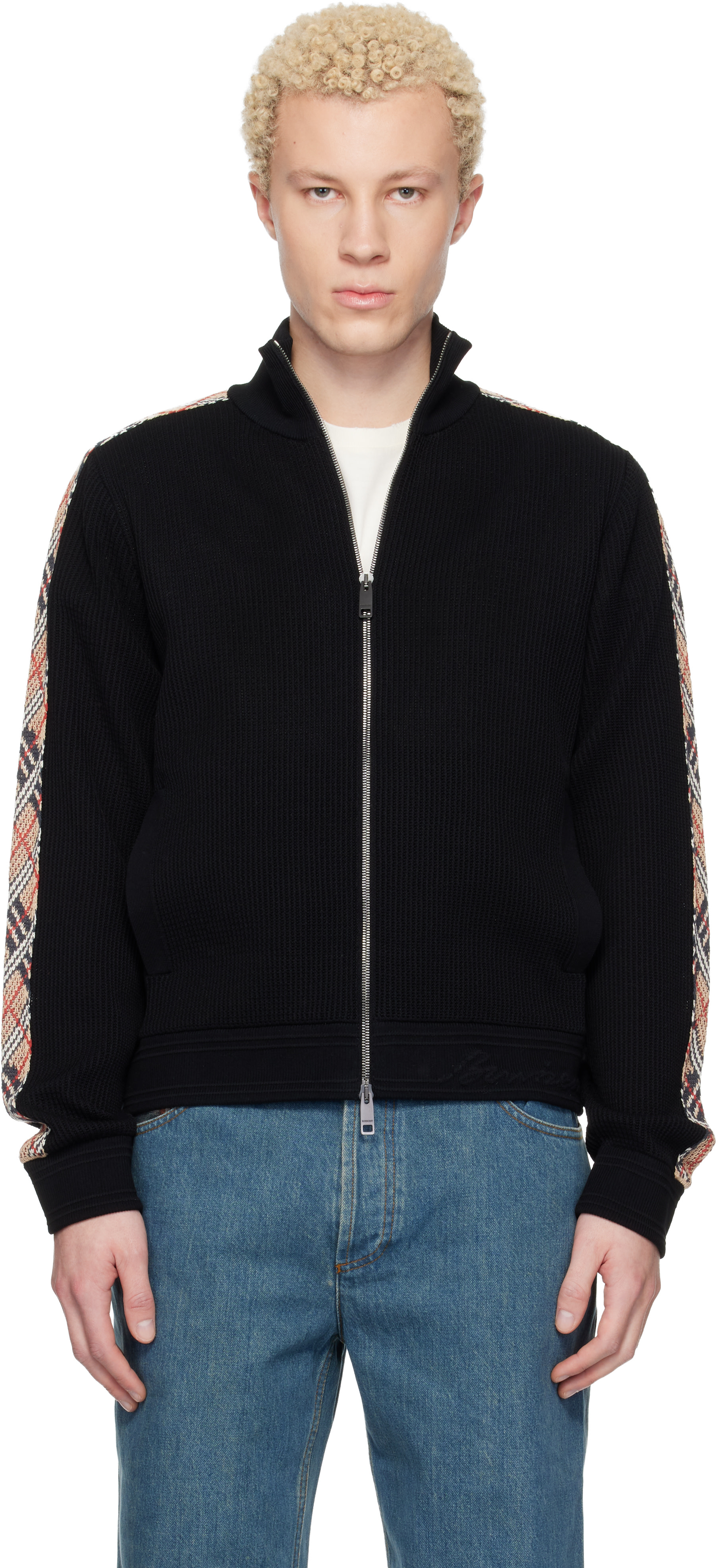 Burberry - Pull noir à garnitures à carreaux