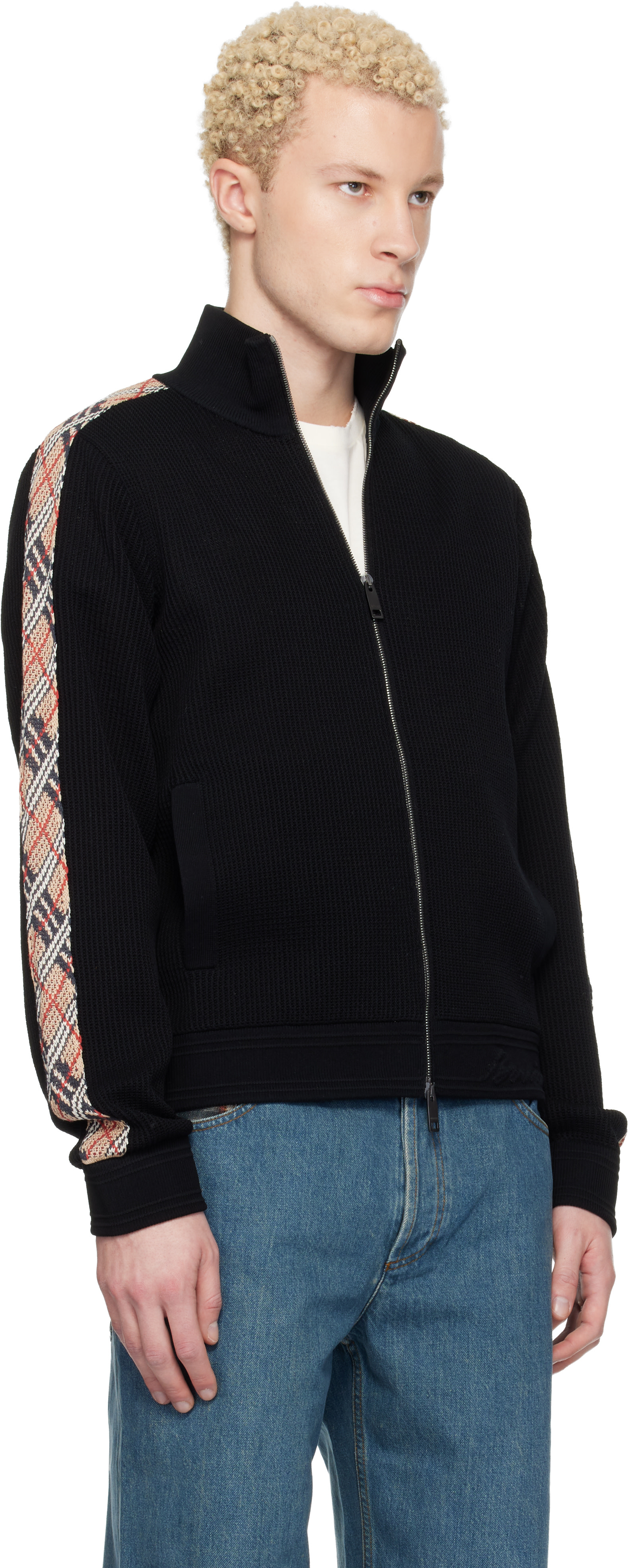 Burberry - Pull noir à garnitures à carreaux