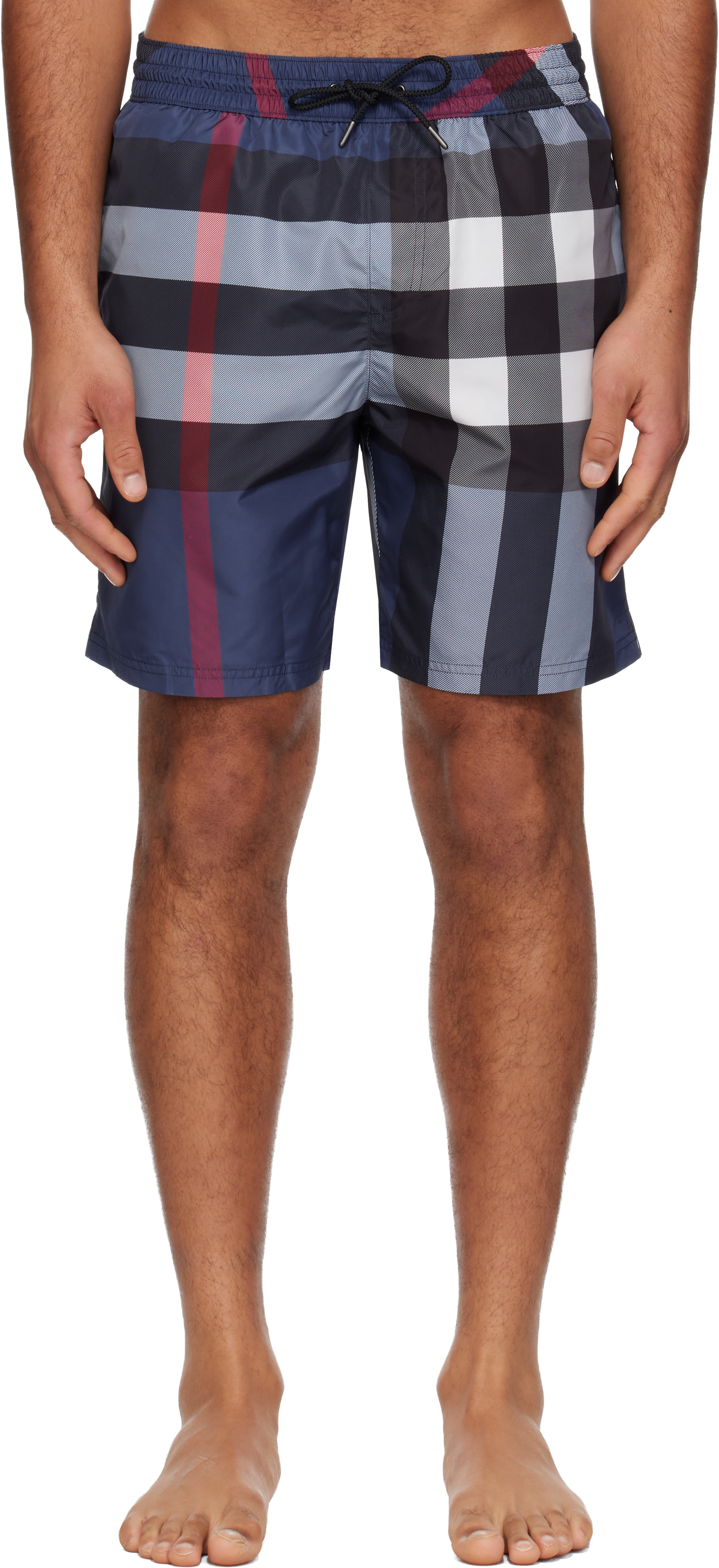 Burberry: Blue Check Swim Shorts | SSENSE