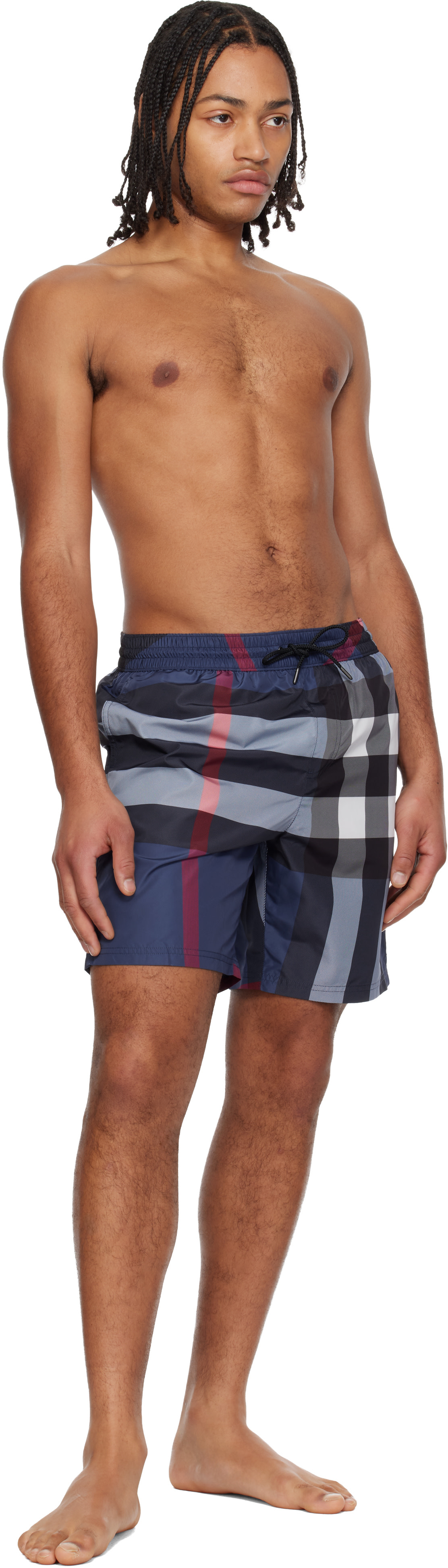 Burberry: Blue Check Swim Shorts | SSENSE