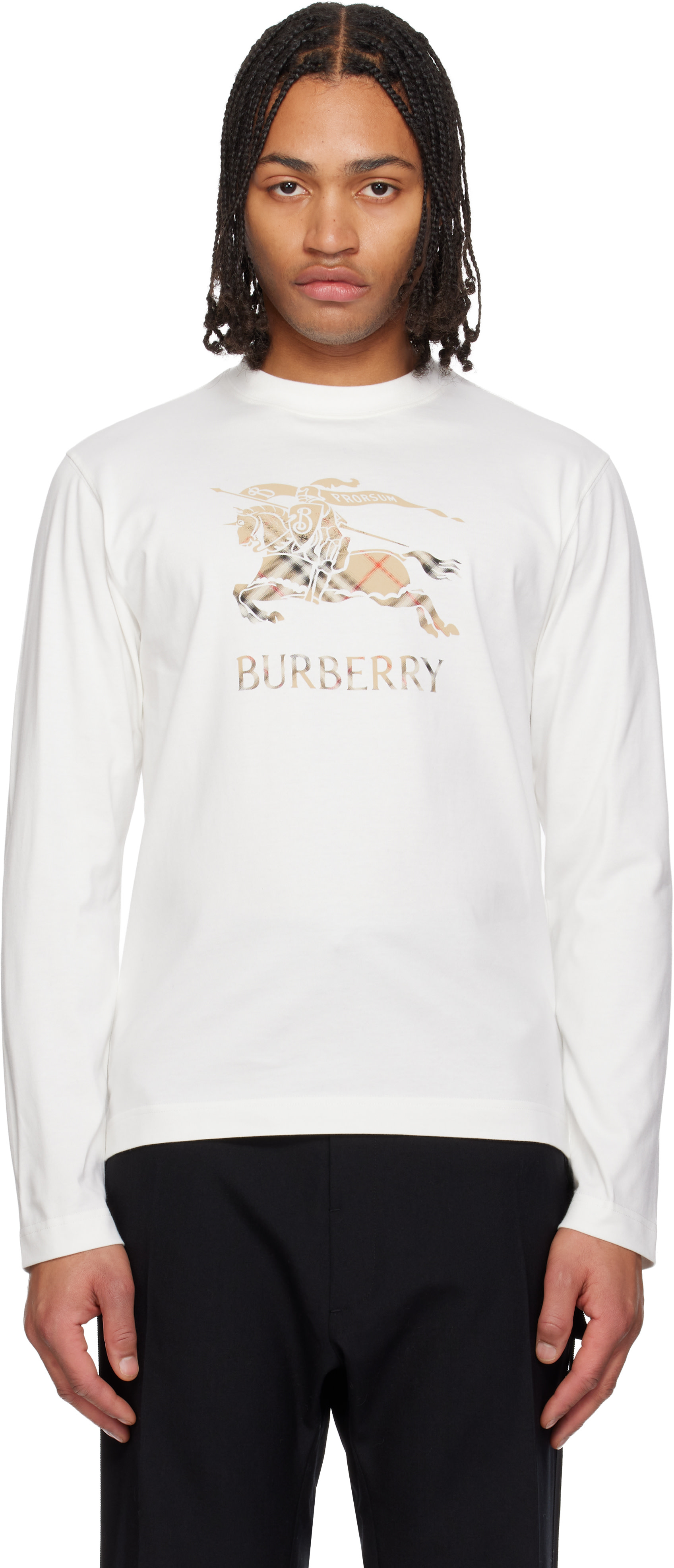 Burberry: White EKD Long Sleeve T-shirt | SSENSE