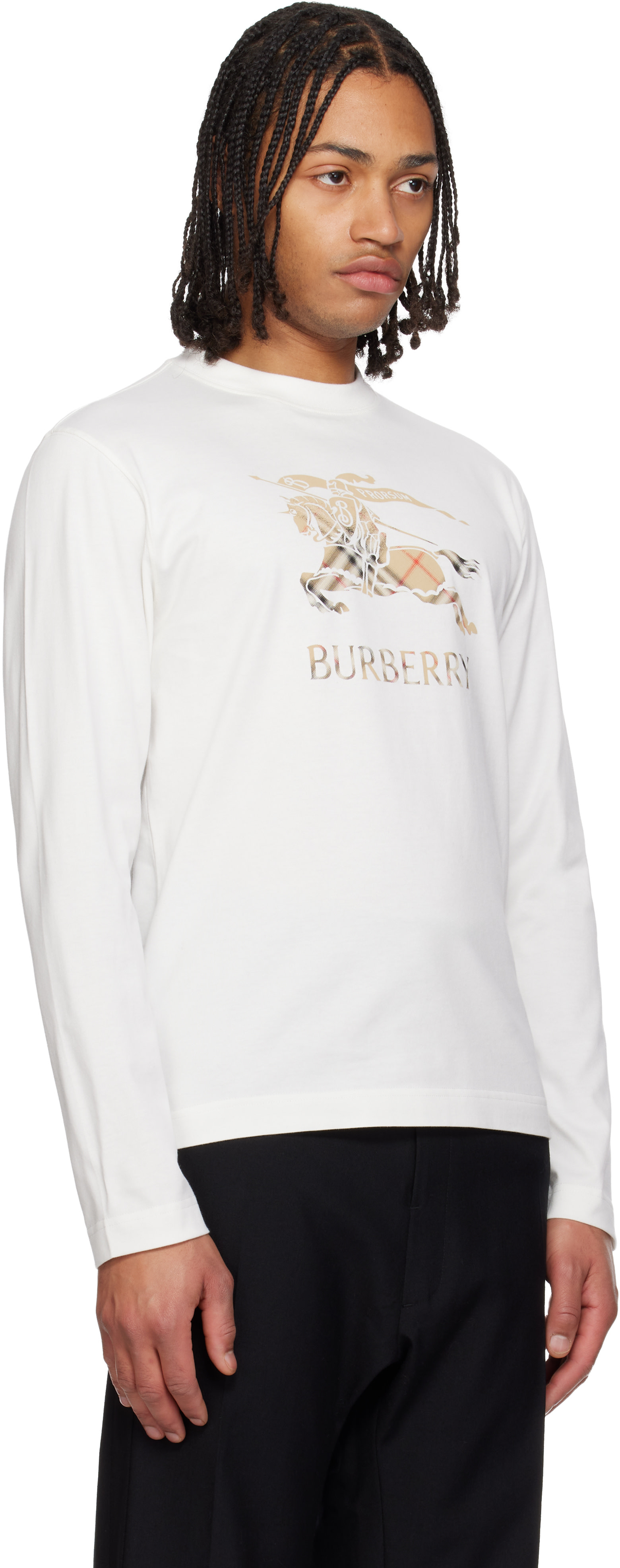 Burberry: White EKD Long Sleeve T-shirt | SSENSE