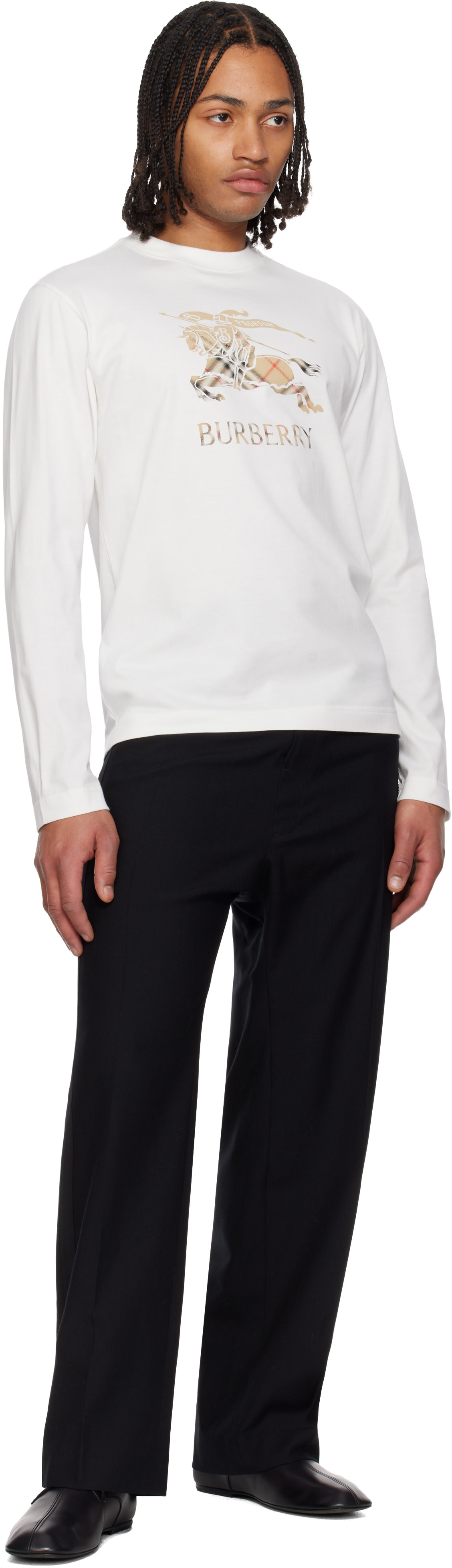 Burberry: White EKD Long Sleeve T-shirt | SSENSE