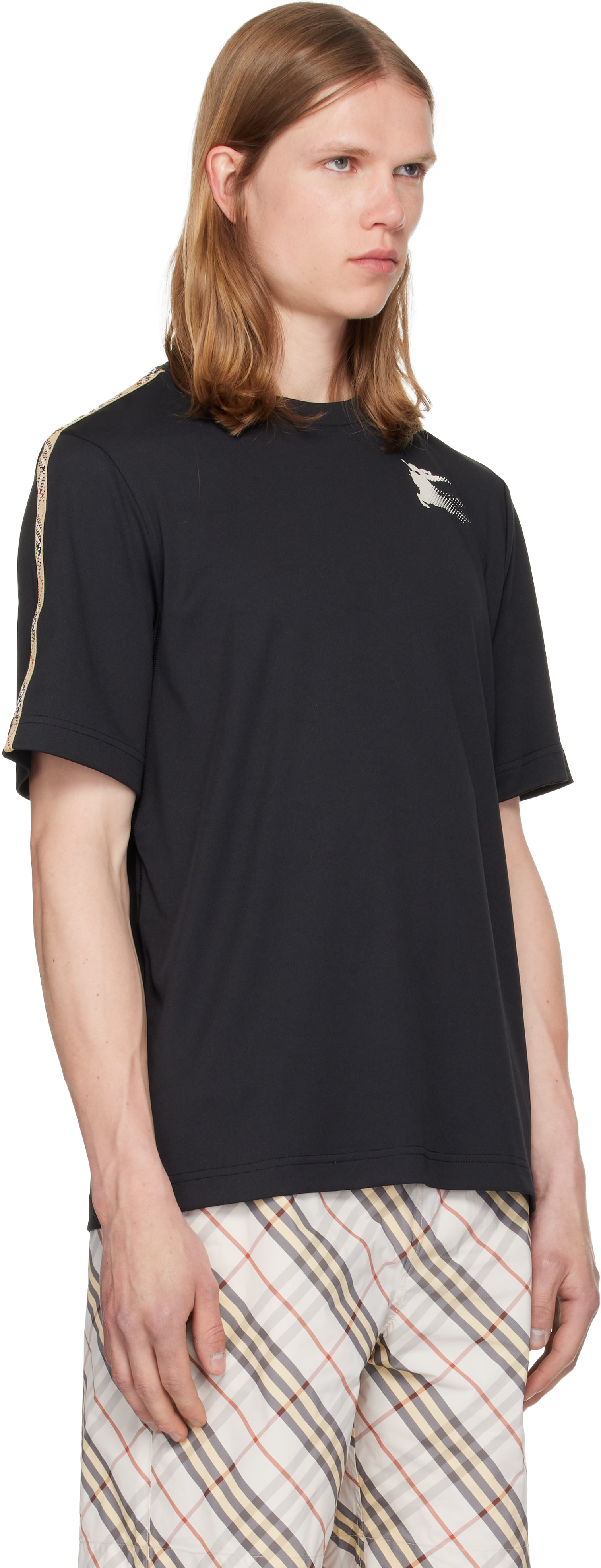 Burberry: ブラック Check Trim ジャージ Tシャツ | SSENSE 日本