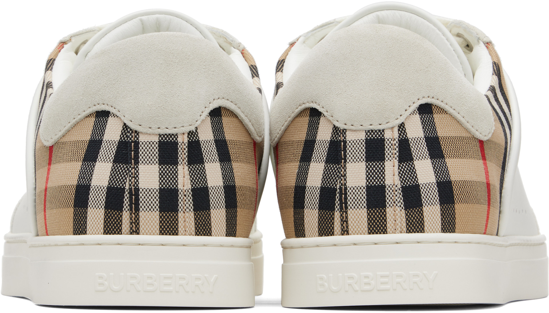 Burberry: White Suede & Check Sneakers | SSENSE