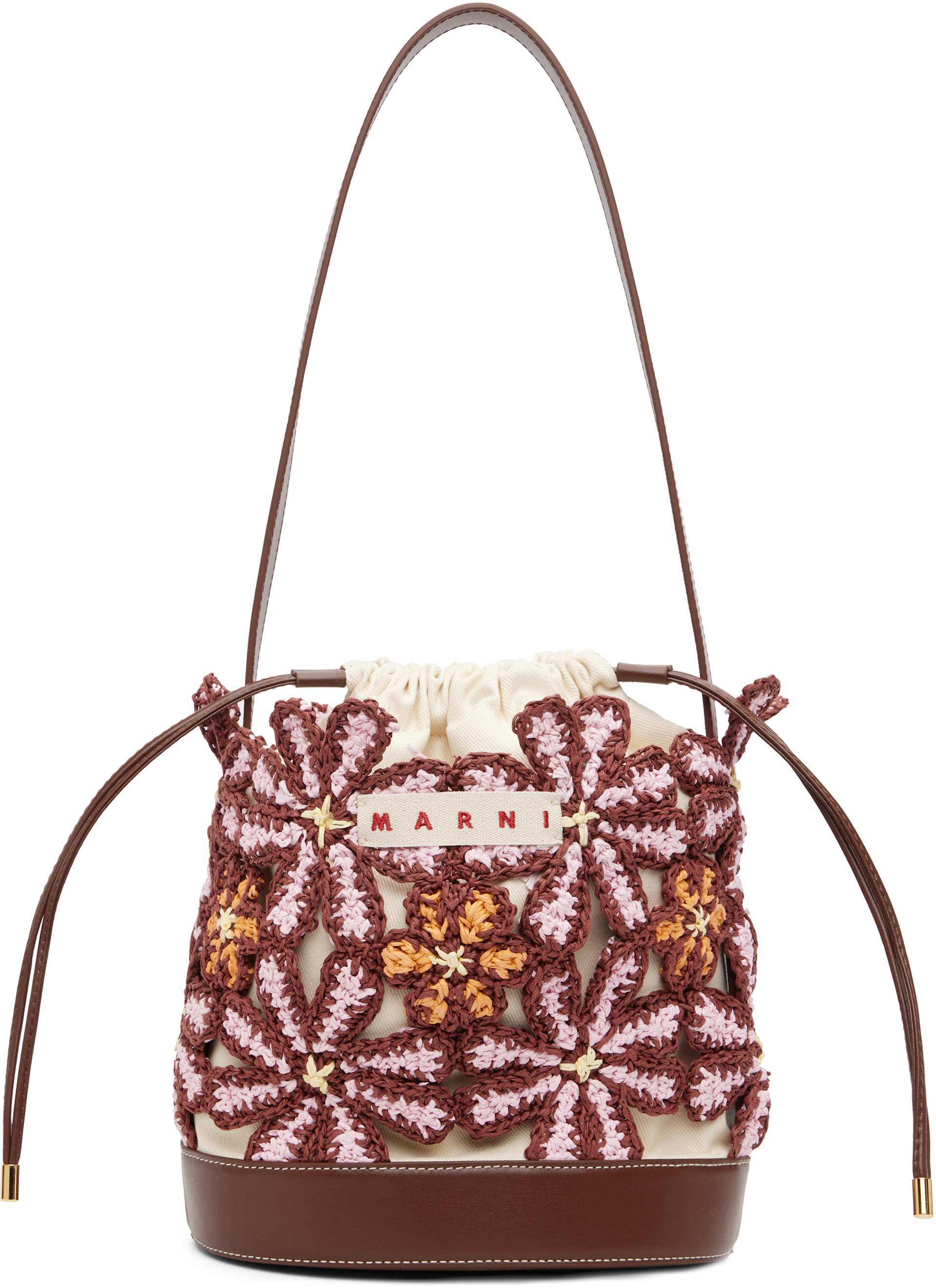 Marni: Burgundy Flower Bucket Bag | SSENSE