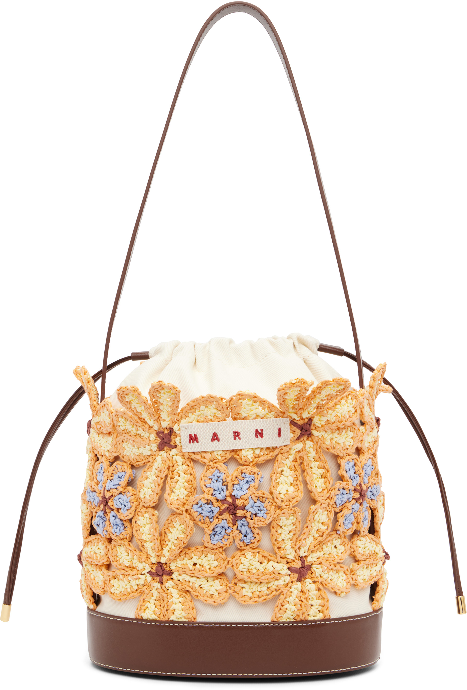 Marni: Off-White & Orange Flower Bucket Bag | SSENSE