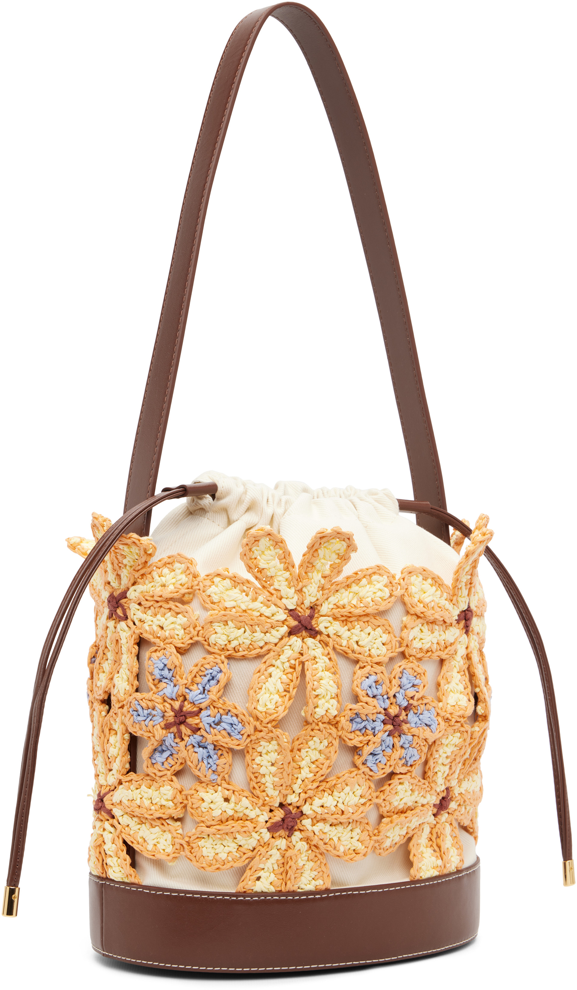 Marni: Off-White & Orange Flower Bucket Bag | SSENSE
