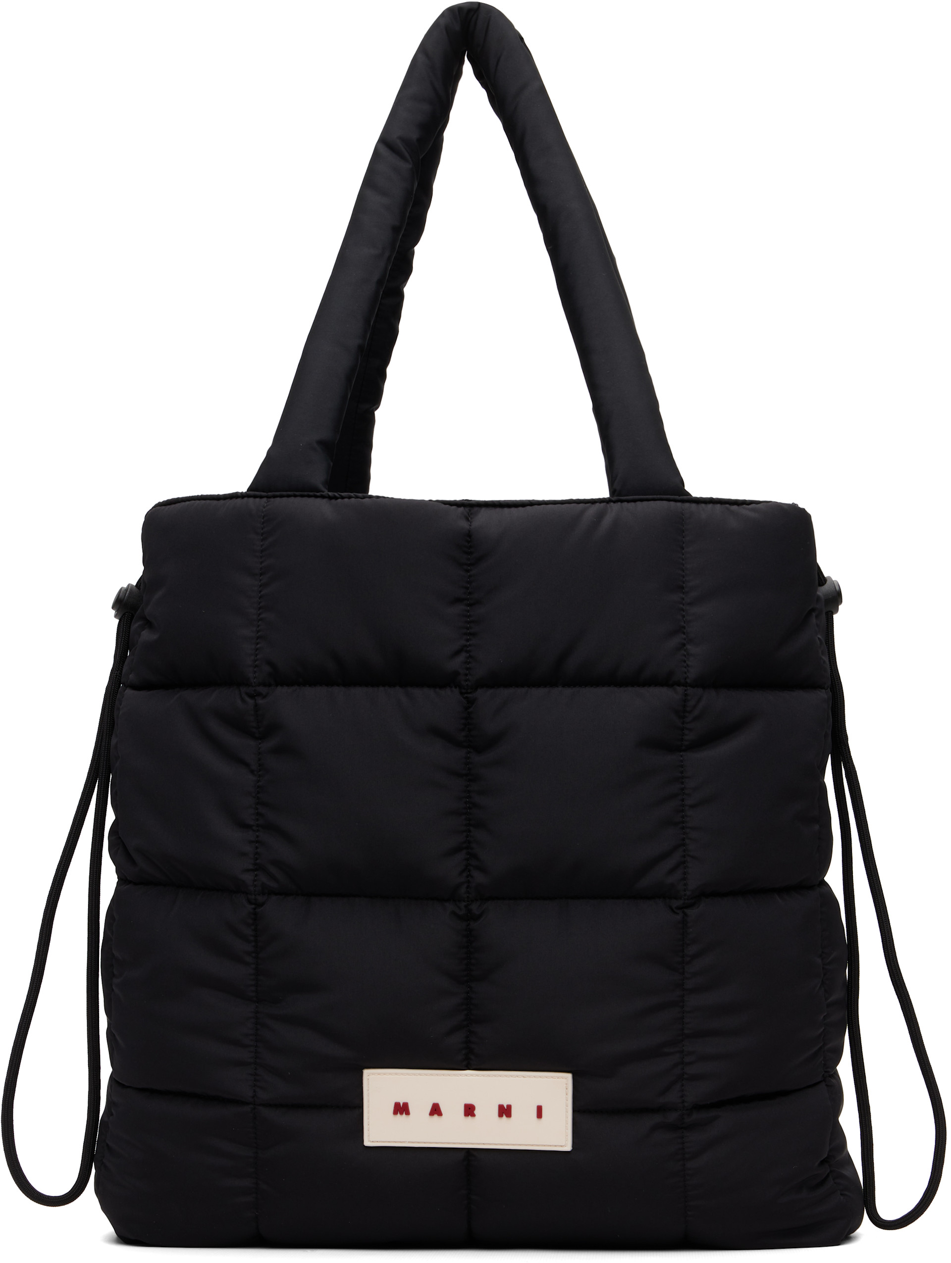Marni: ブラック キルティング ロゴ トートバッグ | SSENSE 日本