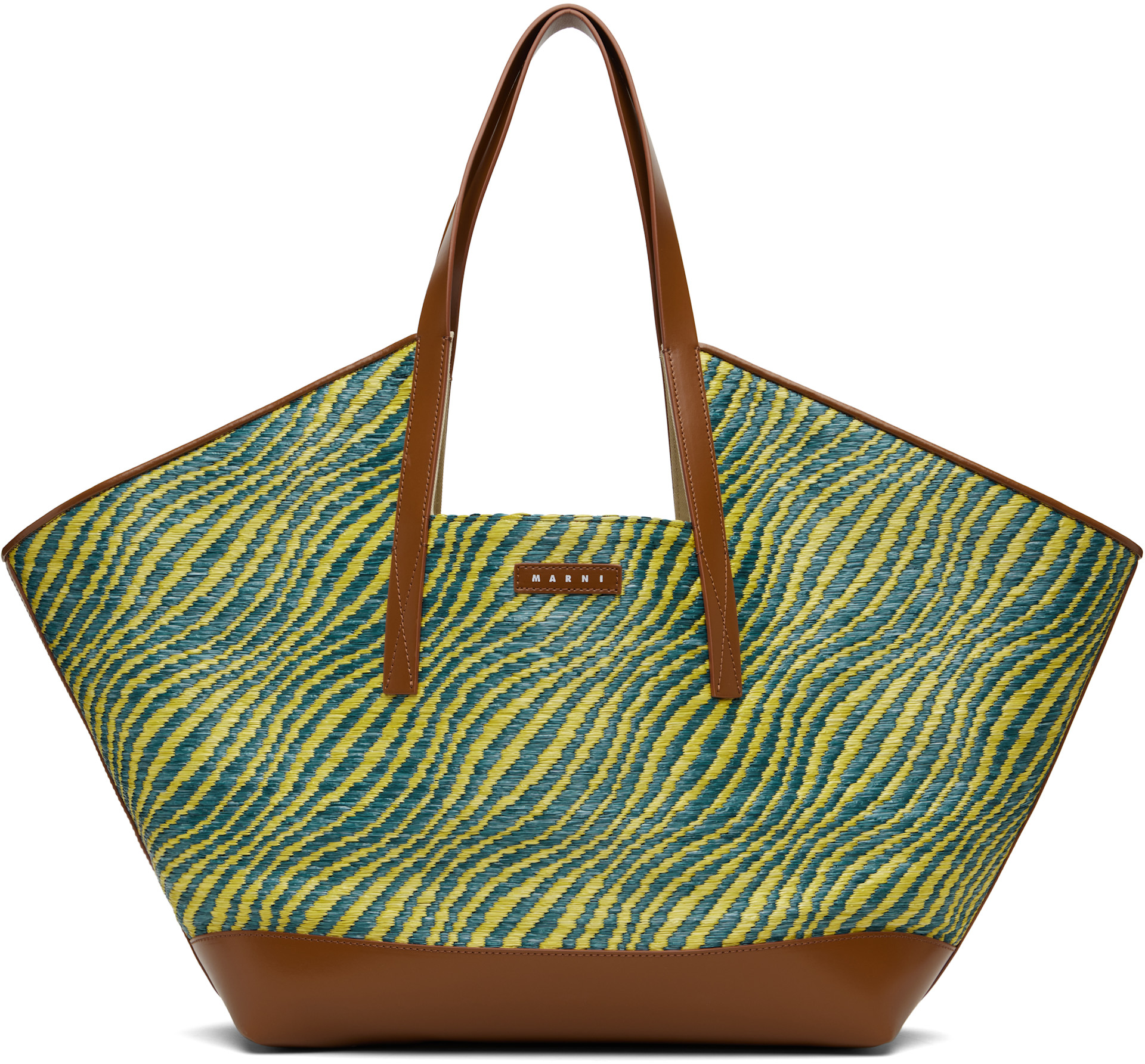 Marni - Cabas vert et bleu à motif ondulé