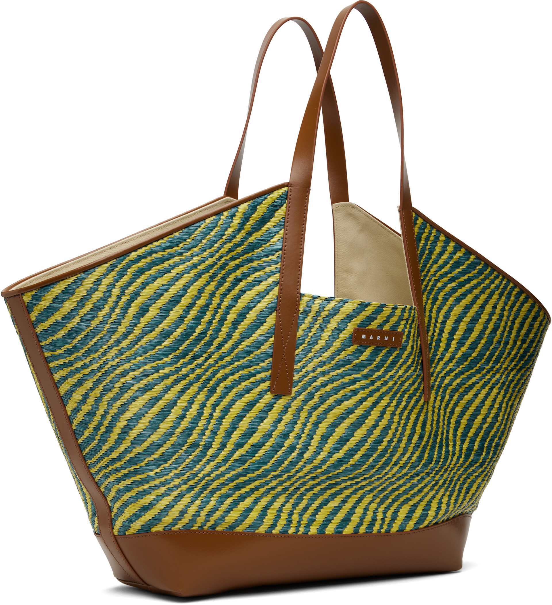 Marni - Cabas vert et bleu à motif ondulé
