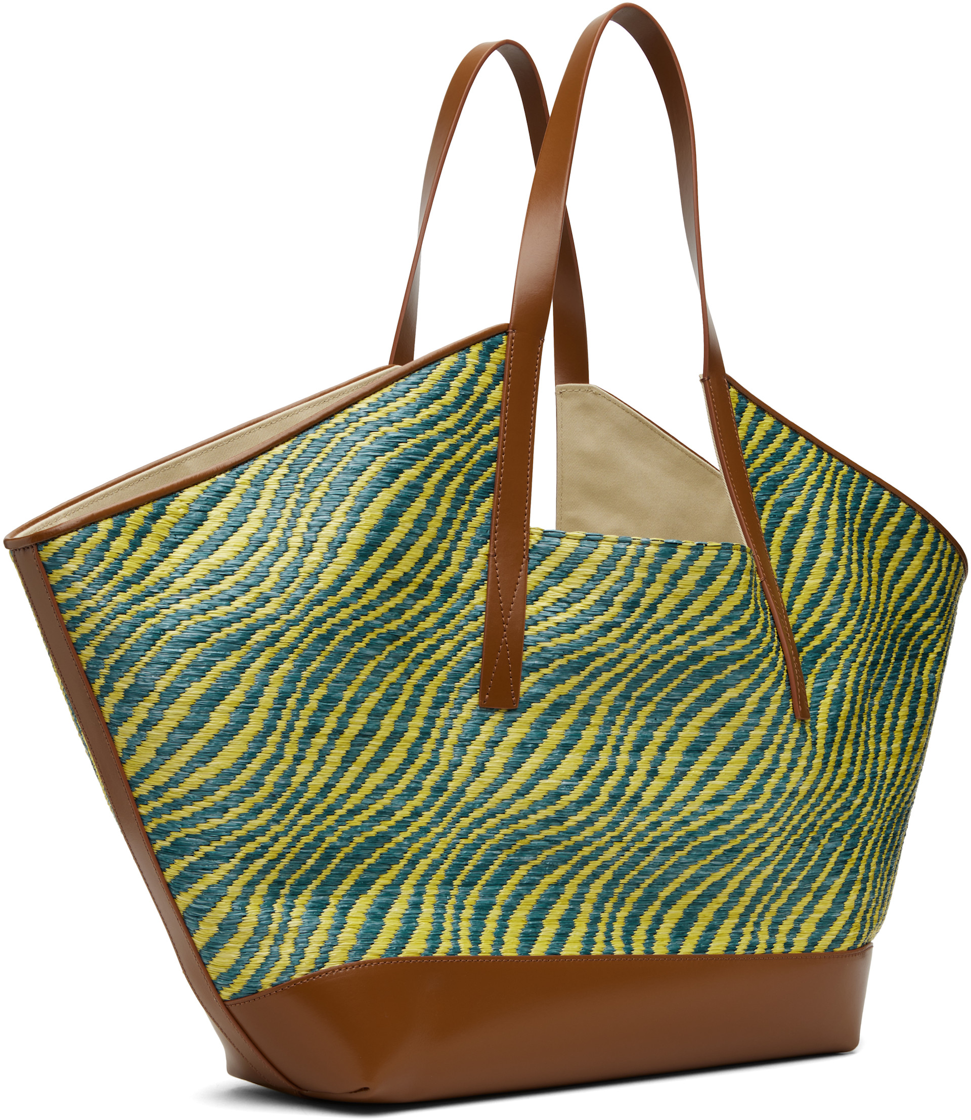 Marni - Cabas vert et bleu à motif ondulé